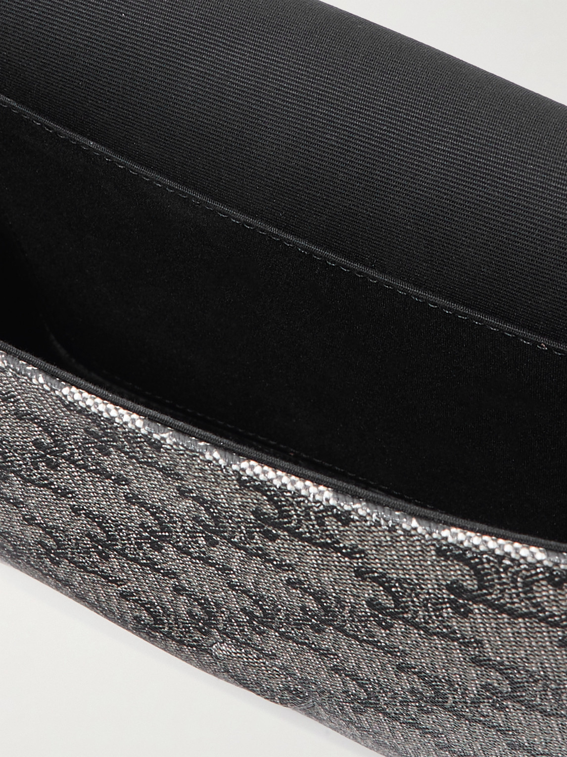 Celine Folco Triomphe Small Leather-trimmed Logo-print Coated-canvas Messenger Bag In Gray