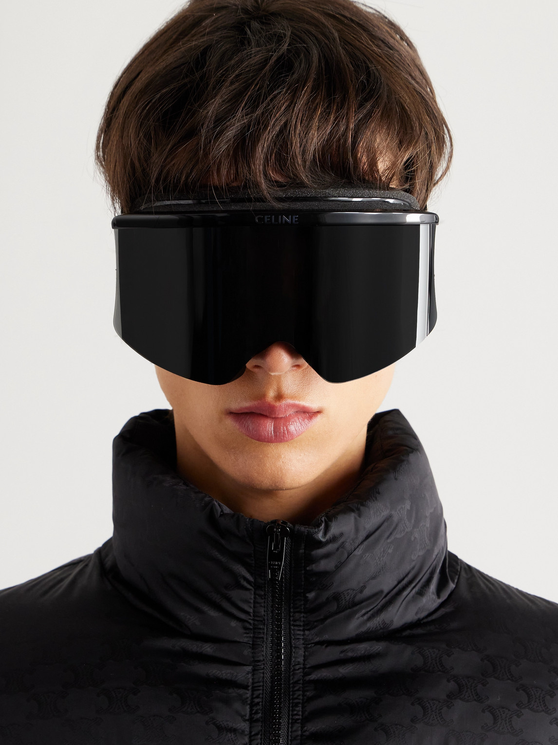 Celine Logo-jacquard Webbing-trimmed Acetate Ski Goggles In Gray