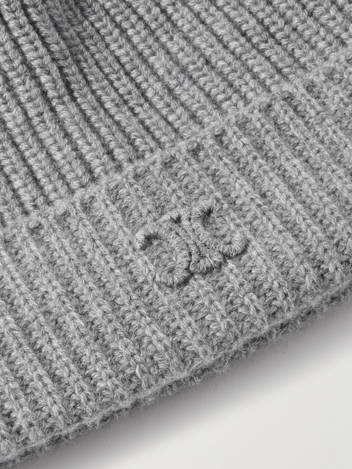 Celine Logo-embroidered Ribbed Cashmere Beanie In Gray