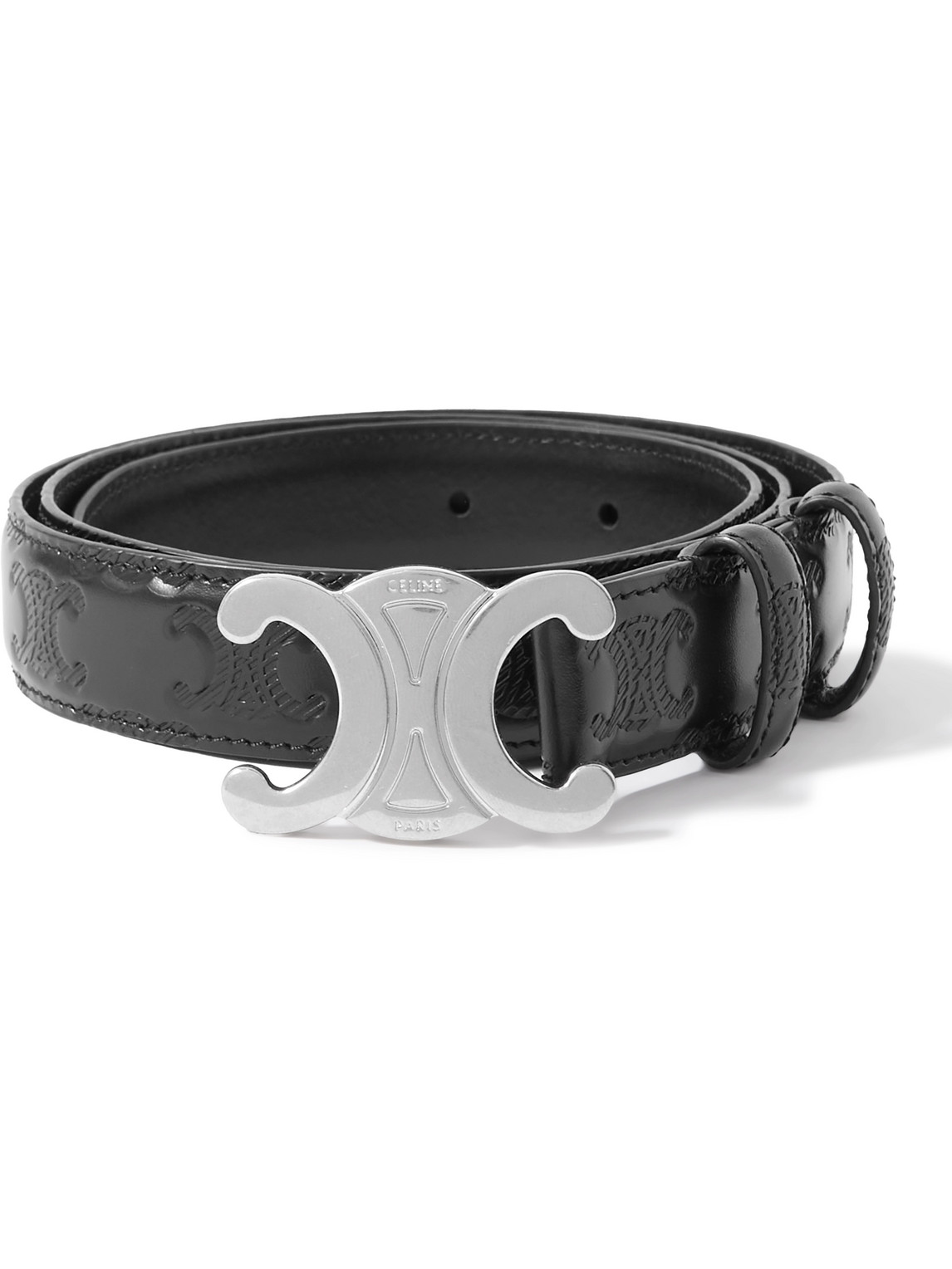Celine 2.5cm Triomphe Logo-debossed Leather Belt In Black