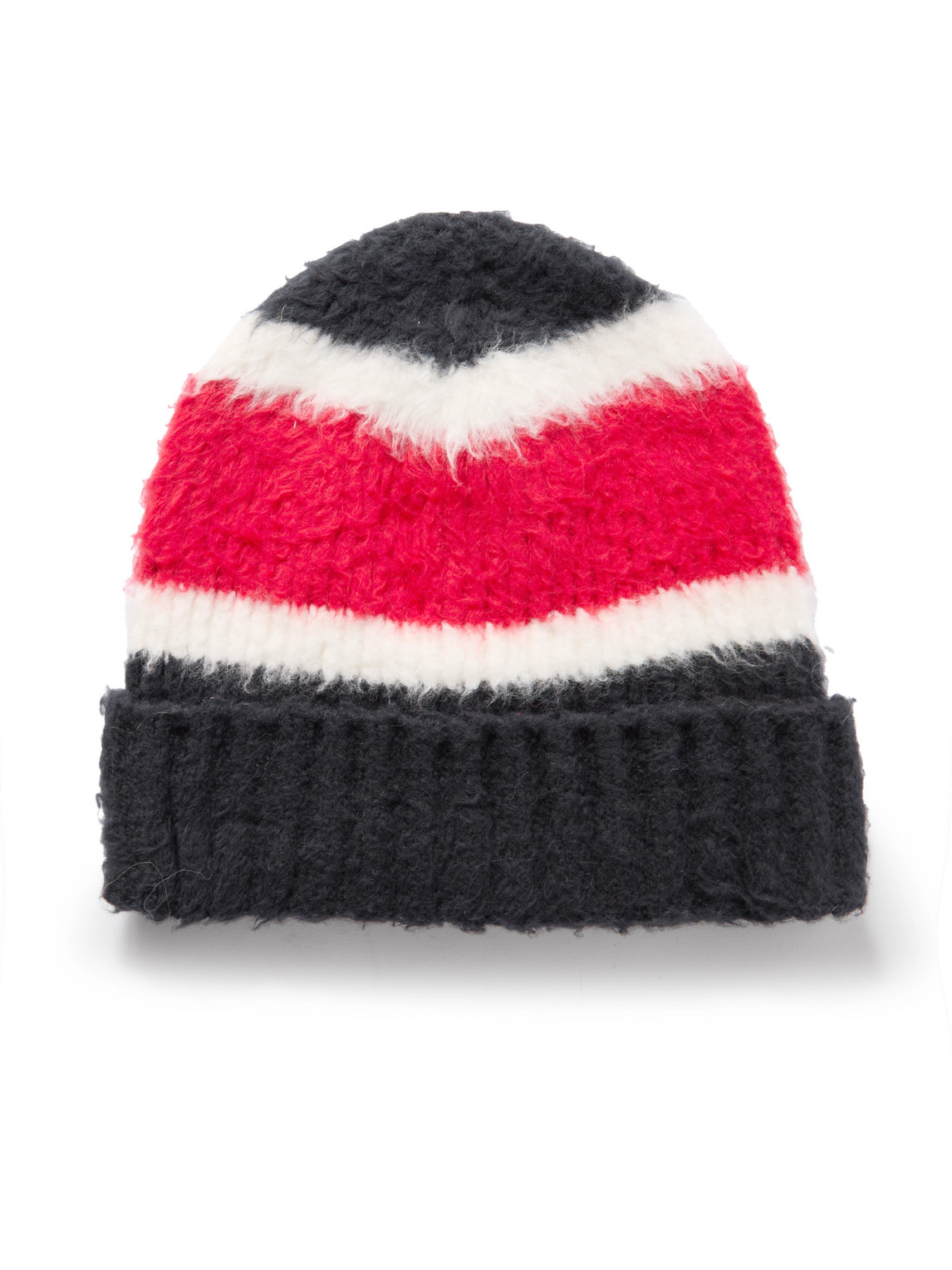 Celine Striped Ribbed Brushed-cotton Beanie In Black