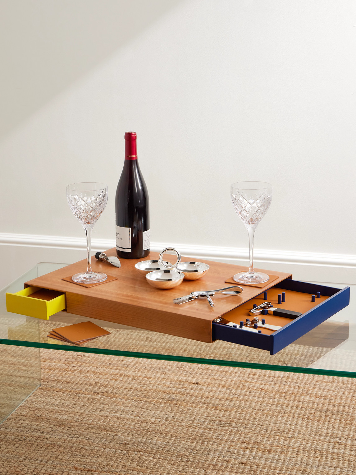 Le Plateau Wood, Lacquer, Leather and Chromed Metal Wine Tool and Tray Set — 2