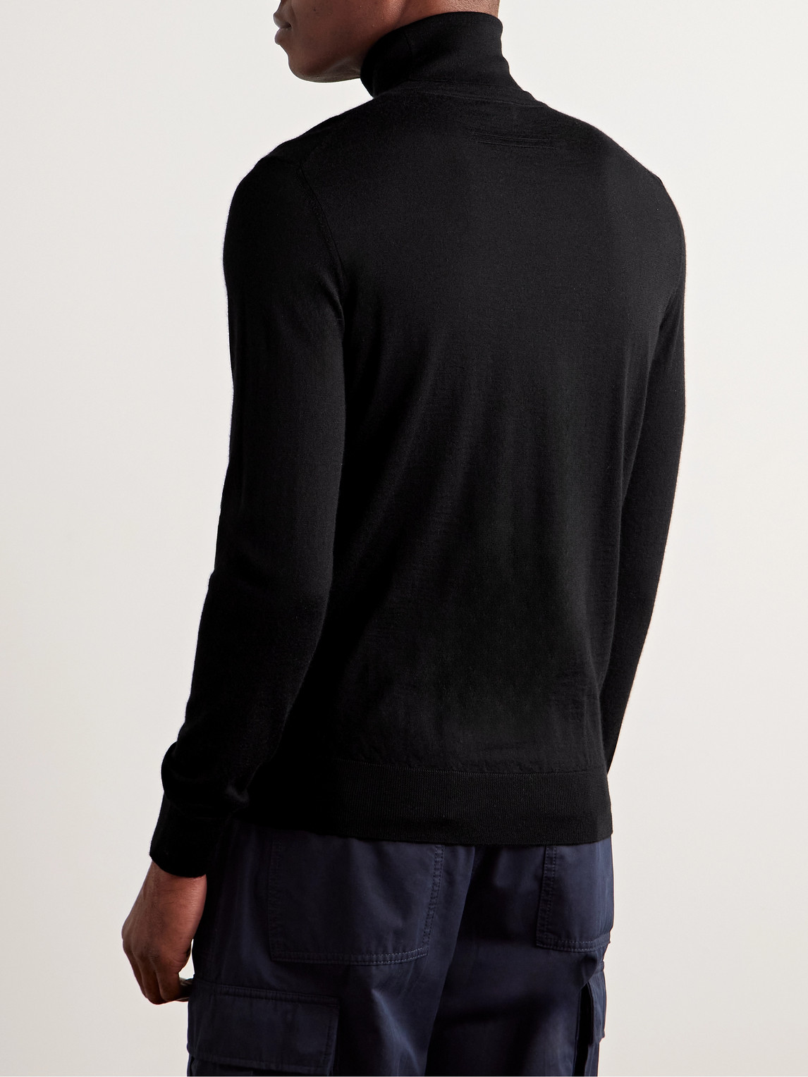 Zegna Cable Stitch Split Turtleneck Cashmere Sweater In Black