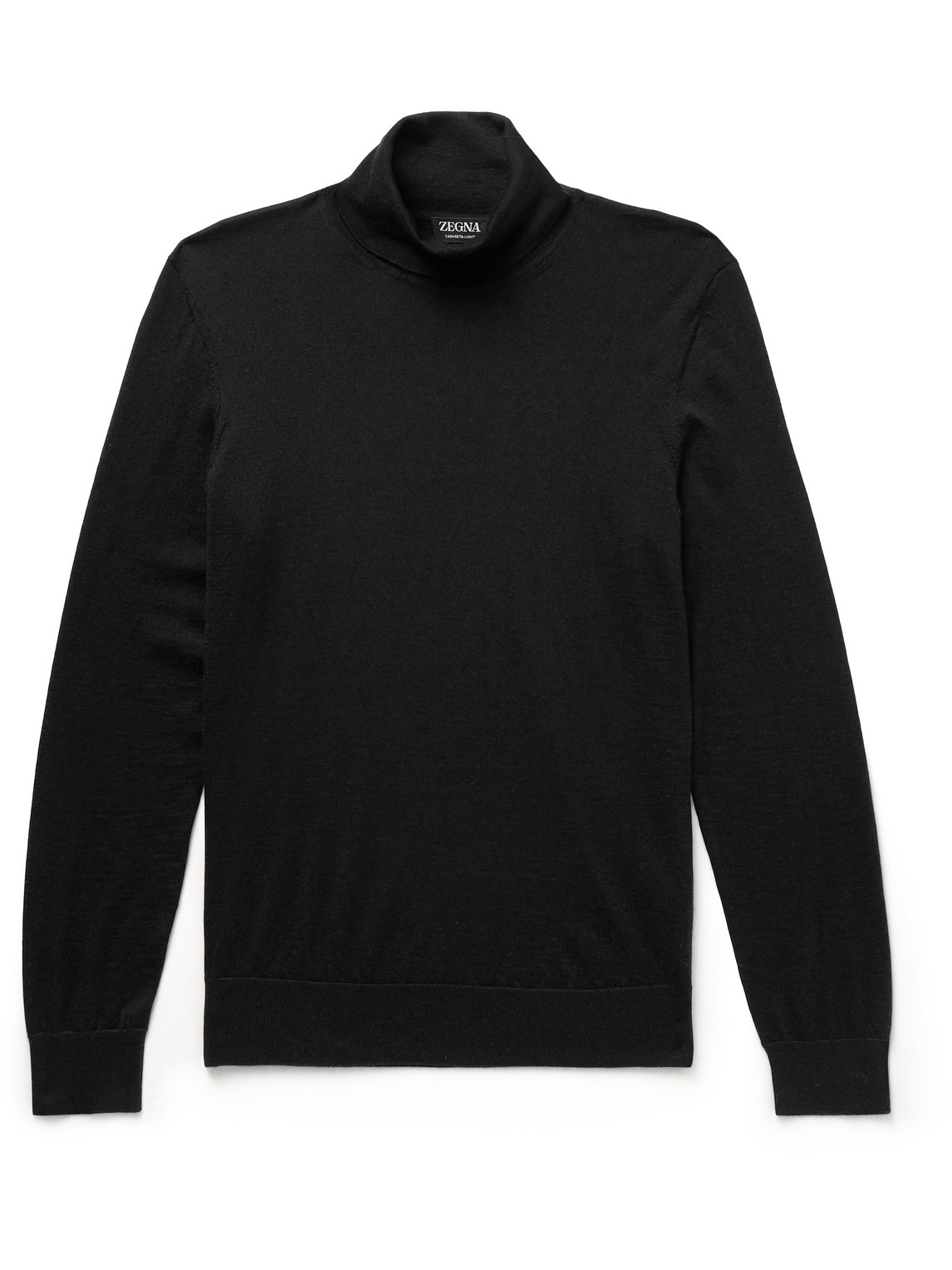 Zegna Cable Stitch Split Turtleneck Cashmere Sweater In Black