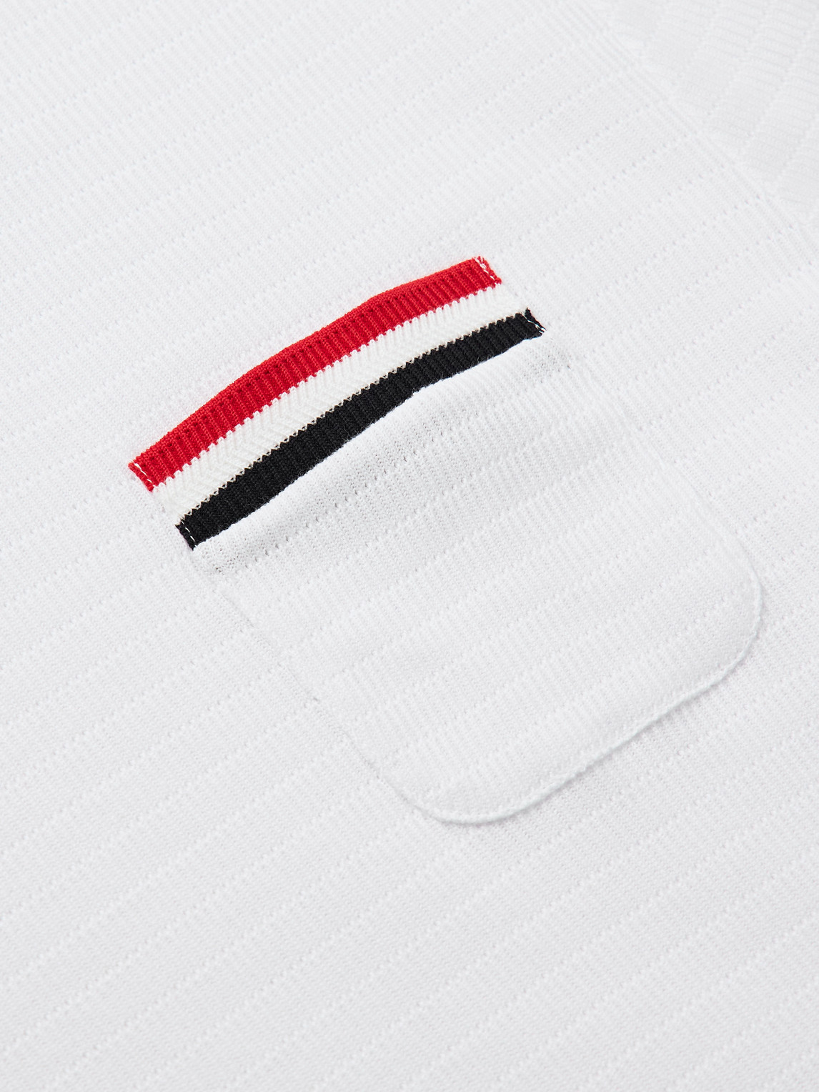 Shop Thom Browne Logo-appliquéd Striped Pointelle-knit Cotton T-shirt In White