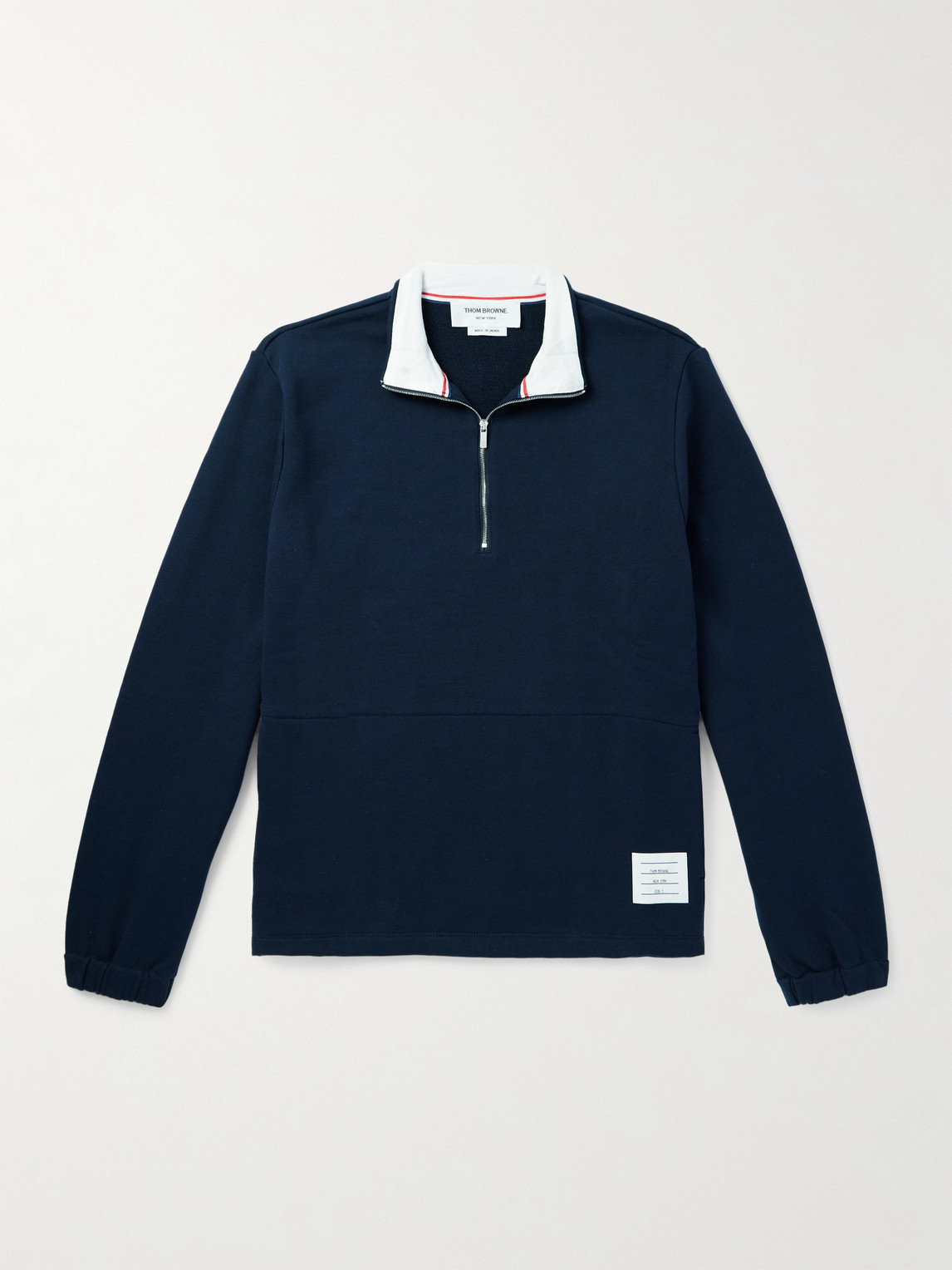 Thom Browne Logo-Appliquéd Cotton-Jersey Half-Zip Sweatshirt - Men