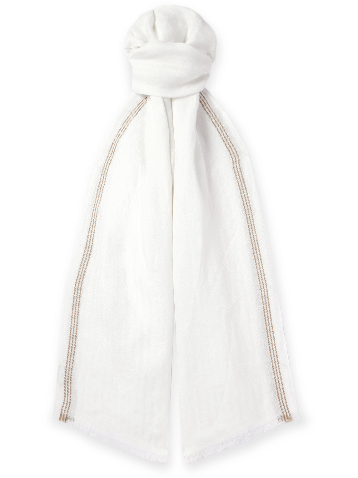 Loro Piana Zamami Embroidered Herringbone Linen Scarf In White