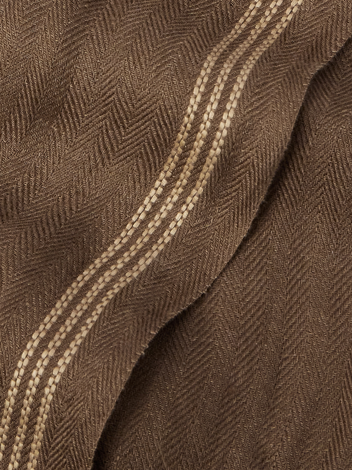 Loro Piana Zamami Embroidered Herringbone Linen Scarf In Brown