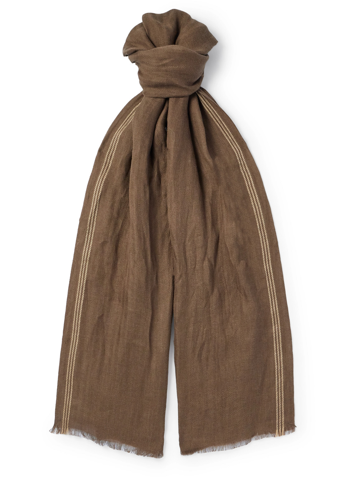 Loro Piana Zamami Embroidered Herringbone Linen Scarf In Brown