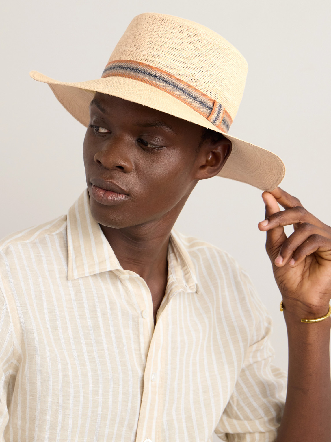 LORO PIANA NAOKI WEBBING-TRIMMED STRAW HAT