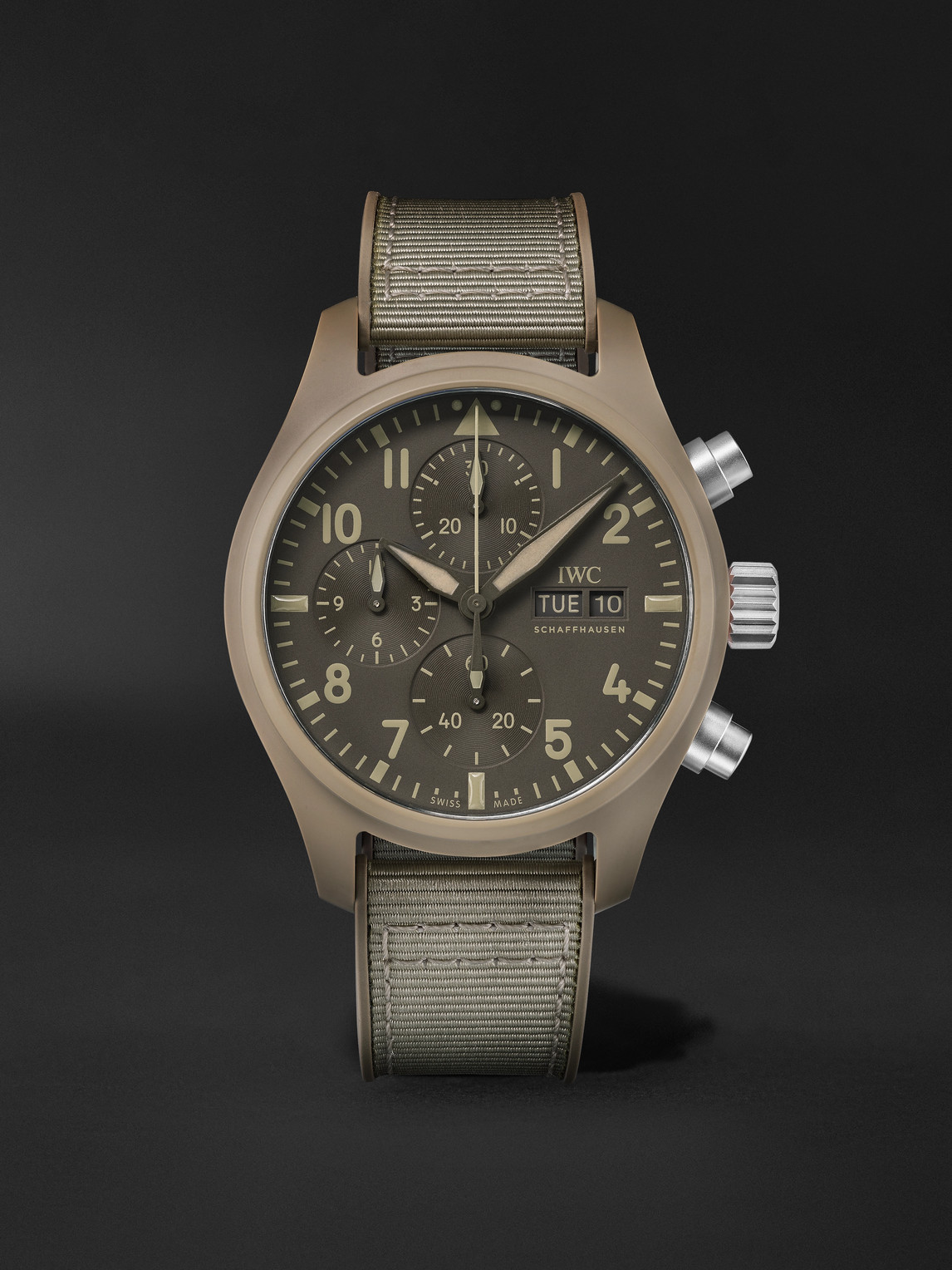 IWC SCHAFFHAUSEN Pilot's Watch TOP GUN Mojave Desert Automatic Chronograph 41.9mm Stainless Steel, Rubber and Grosgrain Watch, Ref. No. IWIW389402 - Men
