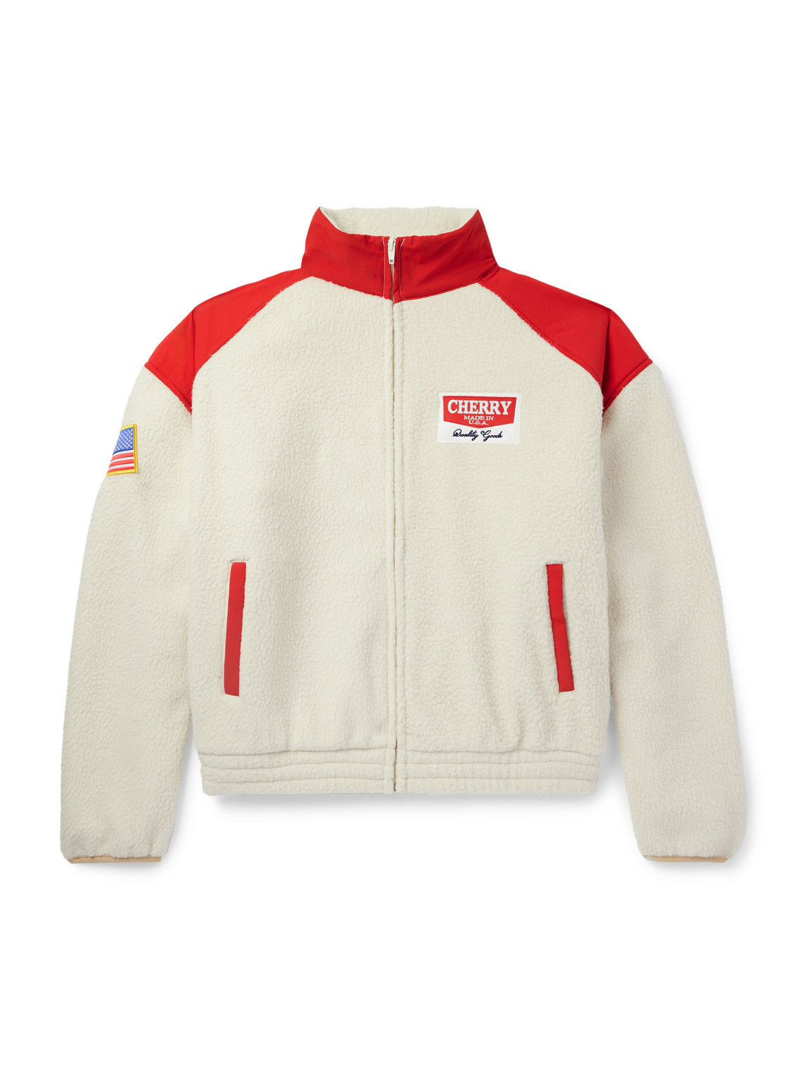 Shell-Trimmed Logo-Appliquéd Fleece Jacket