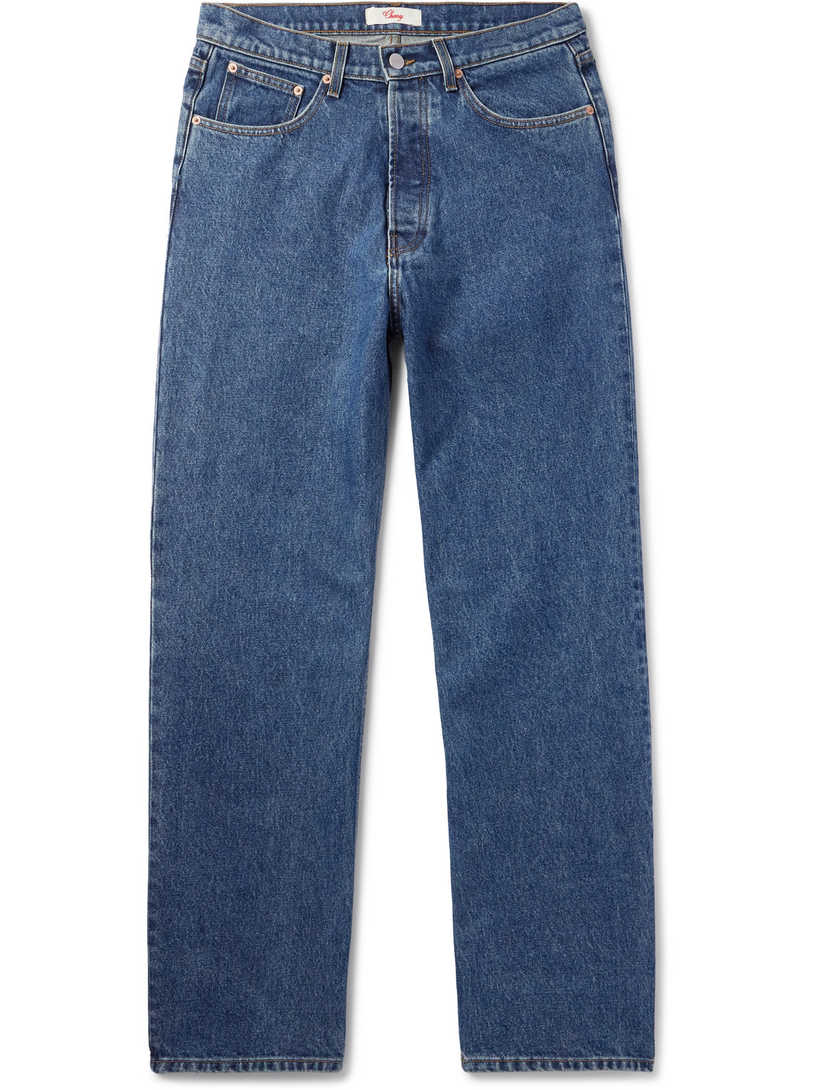 Straight-Leg Logo-Print Embroidered Jeans