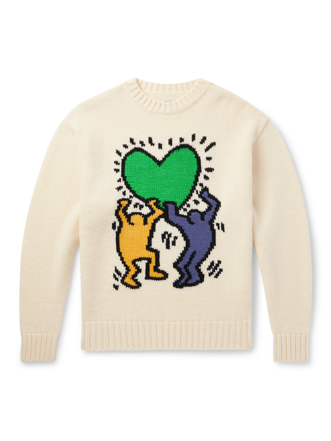 Wacko Maria Keith Haring Intarsia-knit Wool Jumper In Neutrals