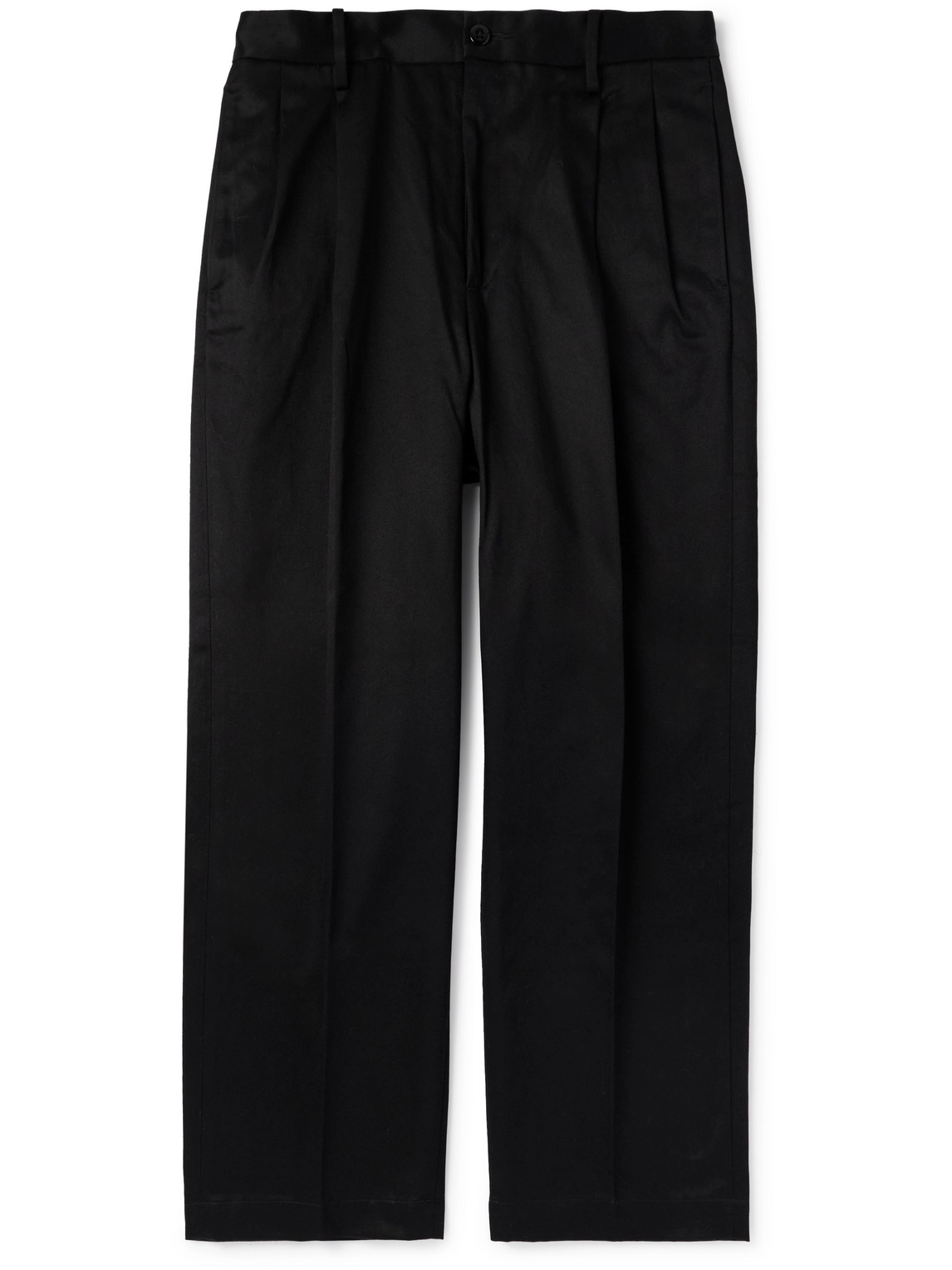 Straight-Leg Pleated Cotton-Twill Trousers