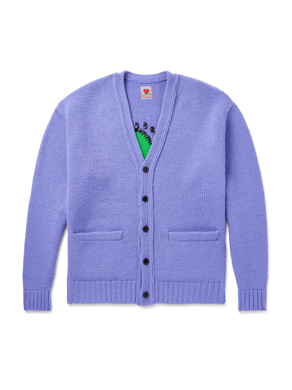 Wacko Maria Keith Haring Intarsia-knit Wool Cardigan In Purple