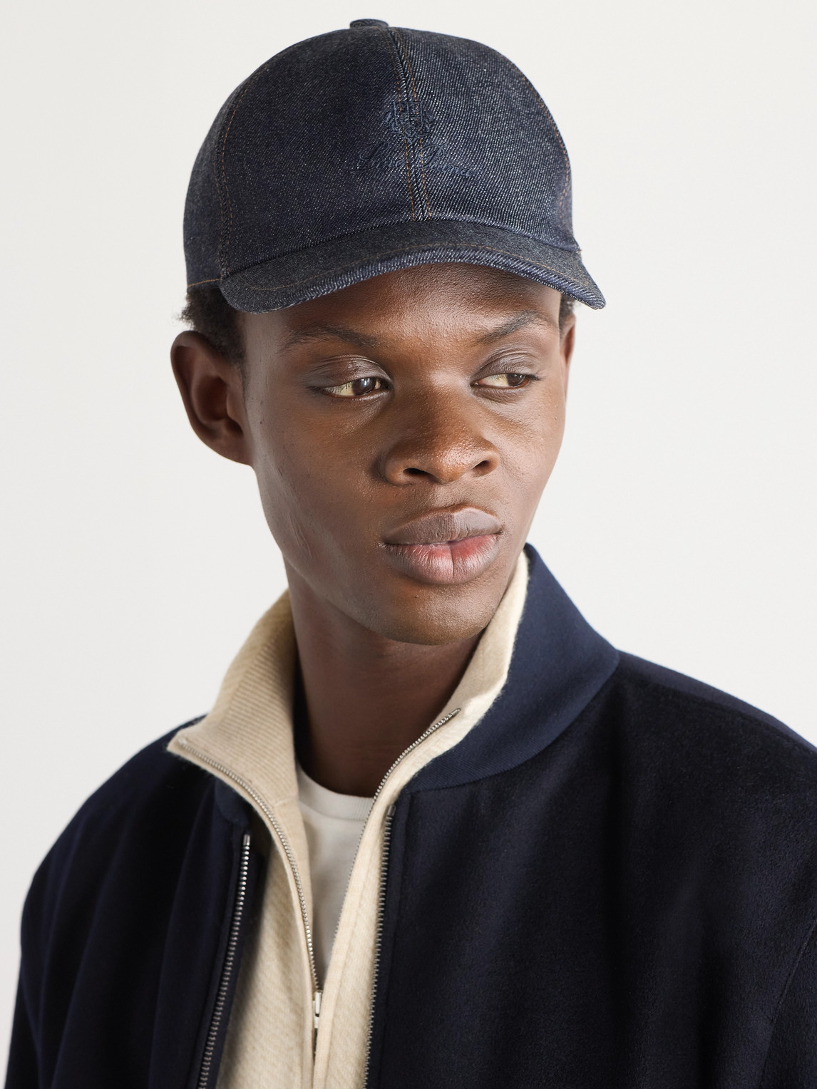 Shop Loro Piana Logo-embroidered Cashdenim® Baseball Cap In Blue