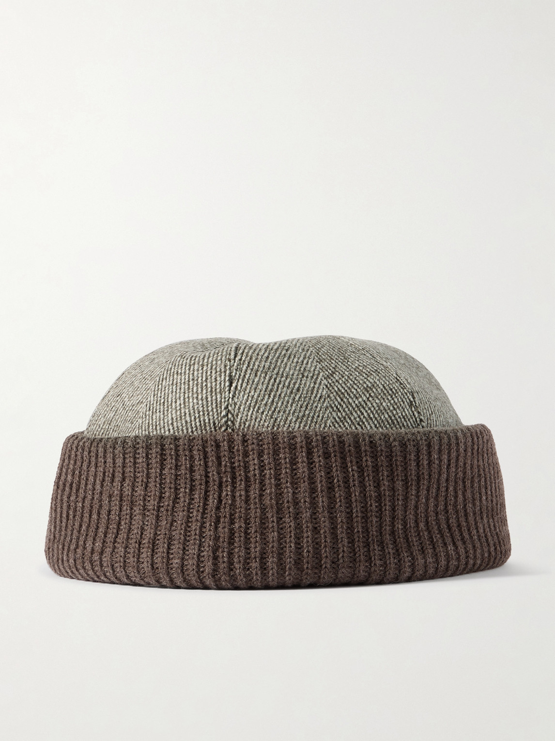 Loro Piana Logo-appliquéd Herringbone Cotton-blend And Ribbed-knit Beanie In Brown