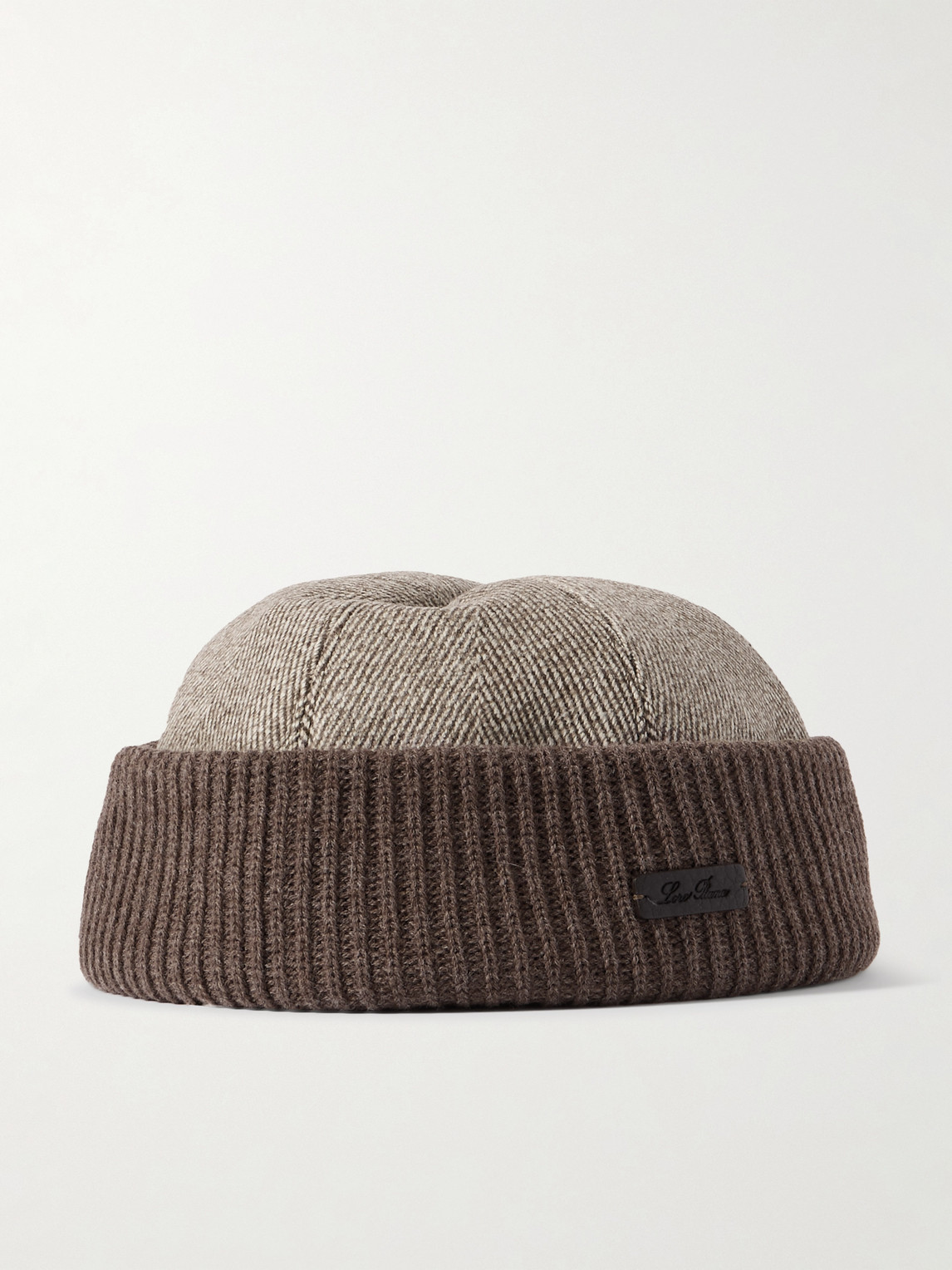 Logo-Appliquéd Herringbone Cotton-Blend and Ribbed-Knit Beanie