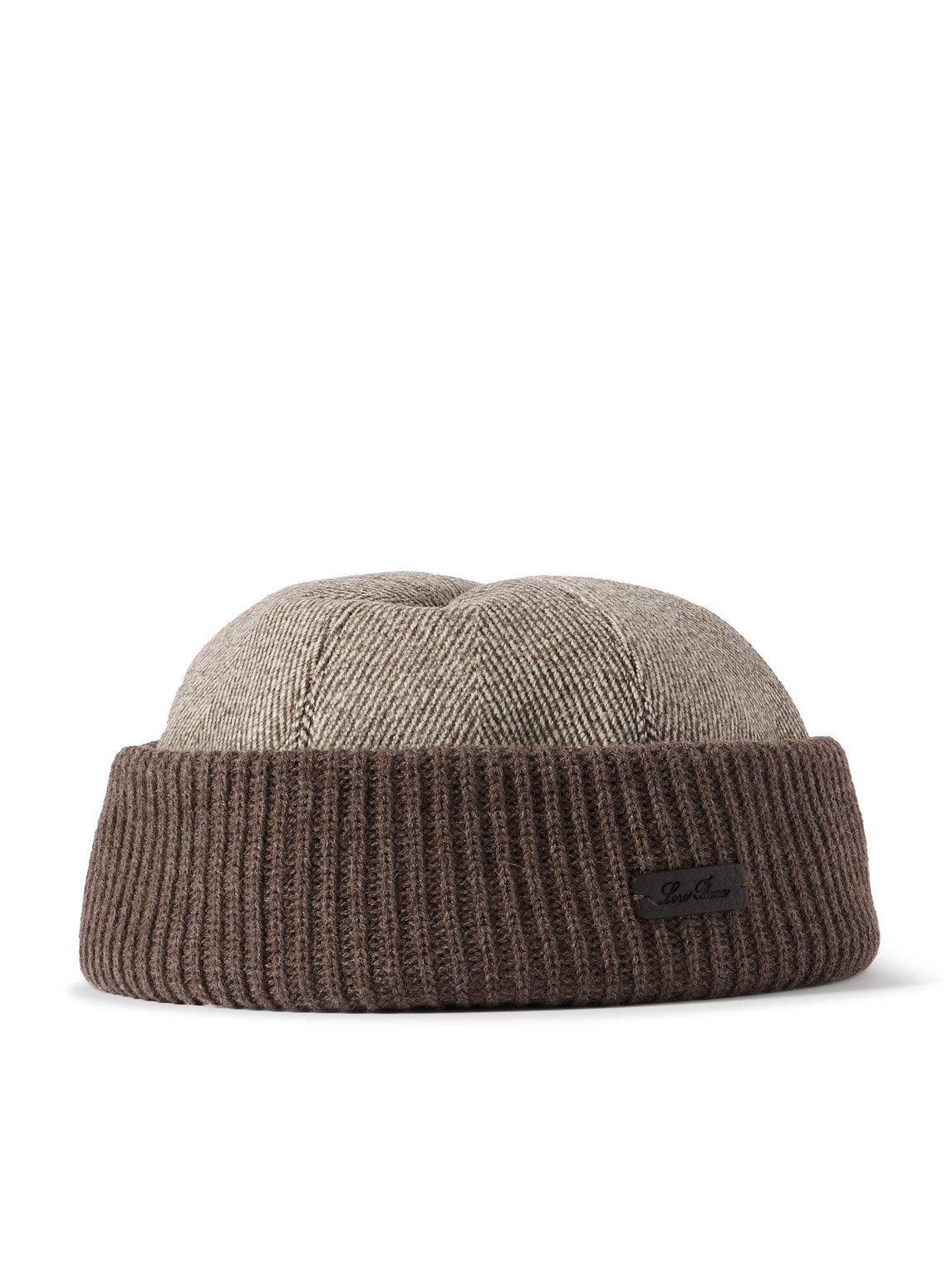 Loro Piana Logo-appliquéd Herringbone Cotton-blend And Ribbed-knit Beanie In Brown