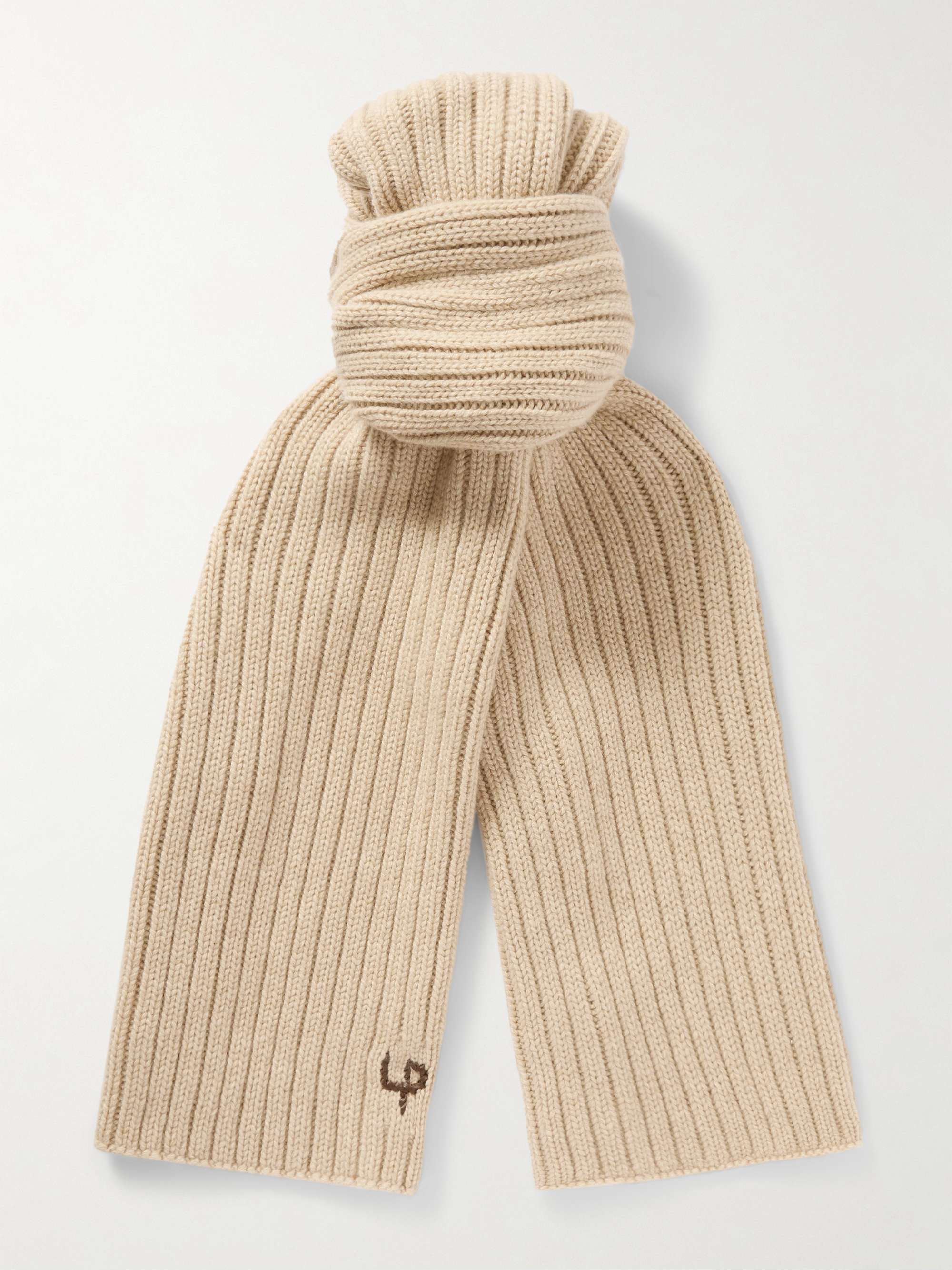 LORO PIANA Leather-Trimmed Ribbed Cashmere Scarf for Men