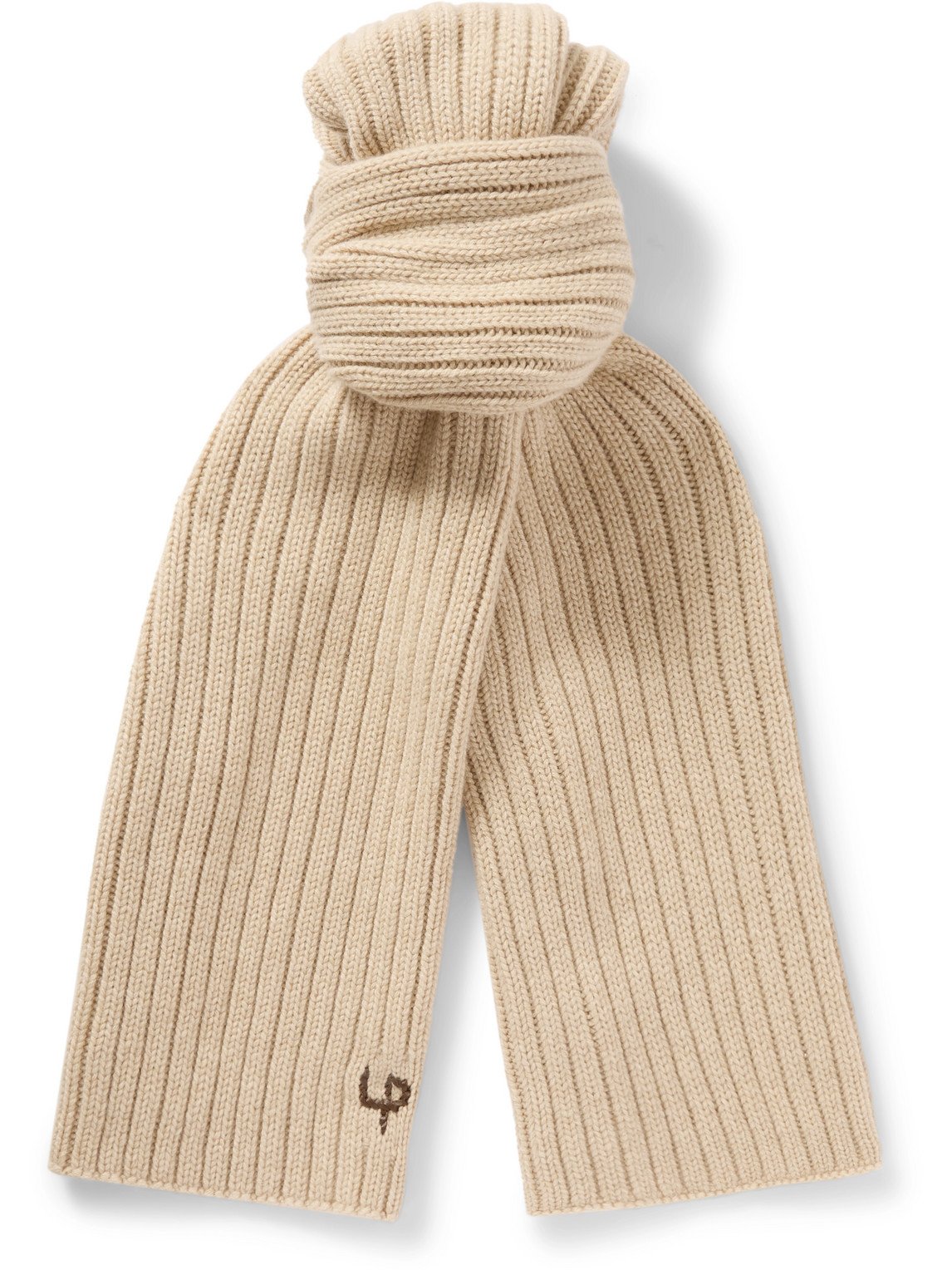 Loro Piana Leather-trimmed Ribbed Cashmere Scarf In Neutrals