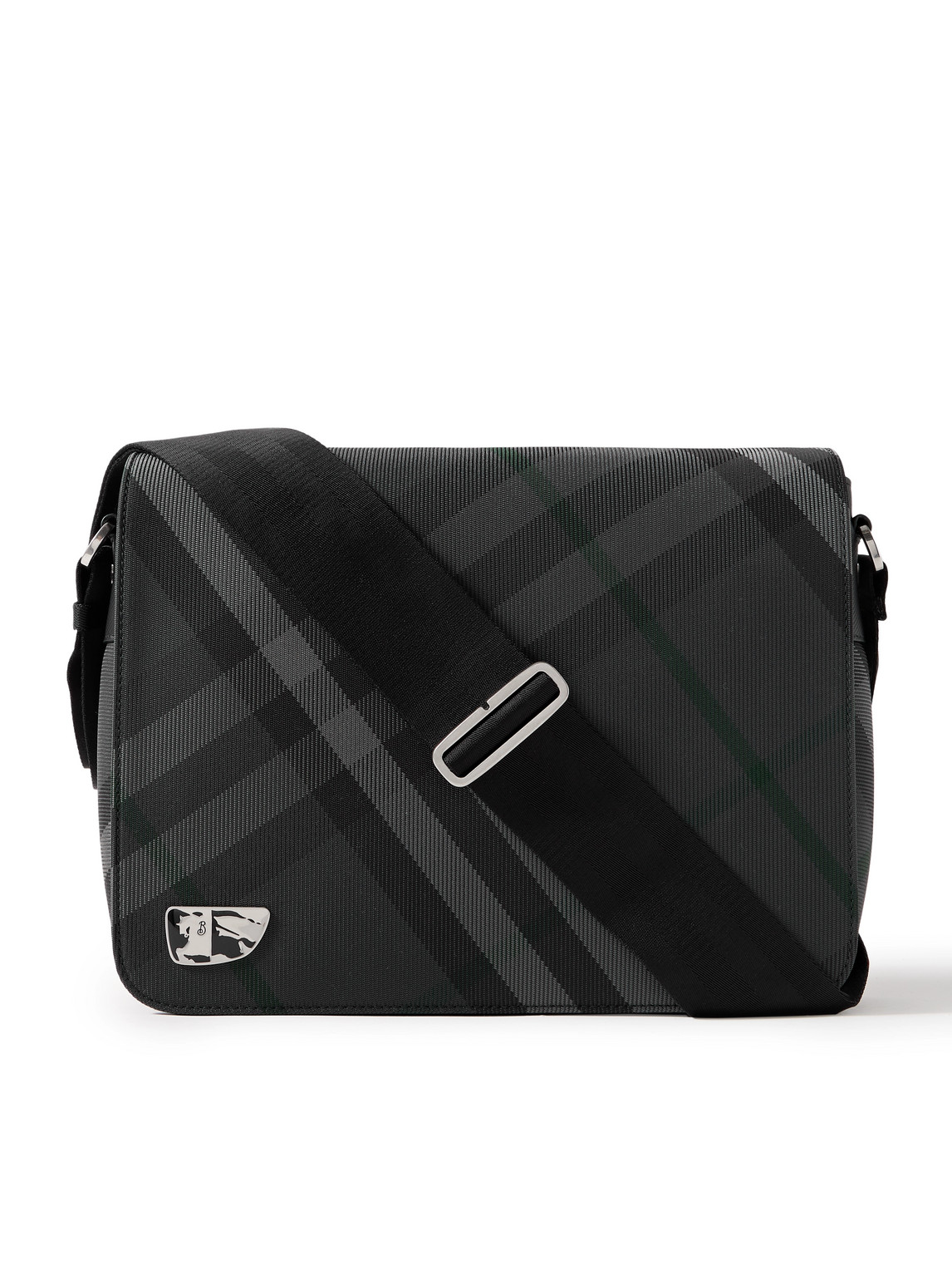 Burberry Logo-embellished Checked Canvas Messenger Bag In Grey