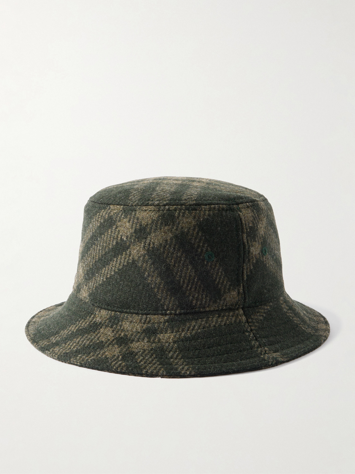 Burberry Logo-appliquéd Checked Brushed-wool Bucket Hat In Green