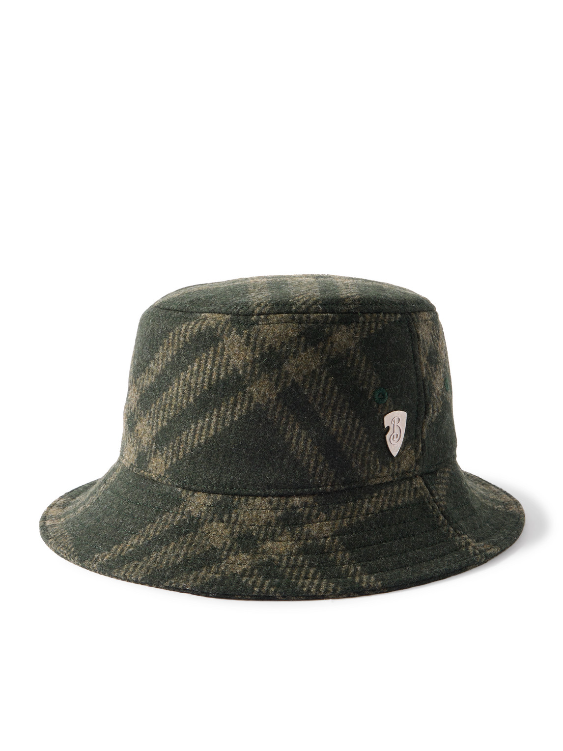 Burberry Logo-appliquéd Checked Brushed-wool Bucket Hat In Green