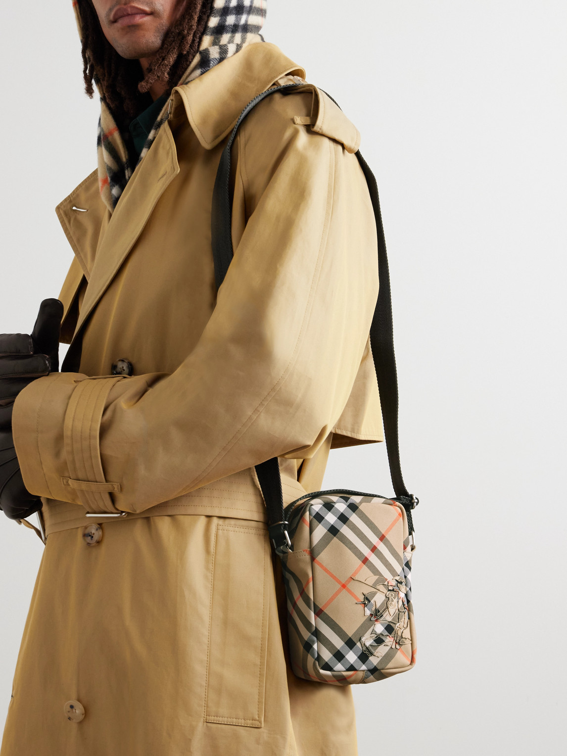 Burberry Logo-appliquéd Checked Canvas Messenger Bag In Neutrals