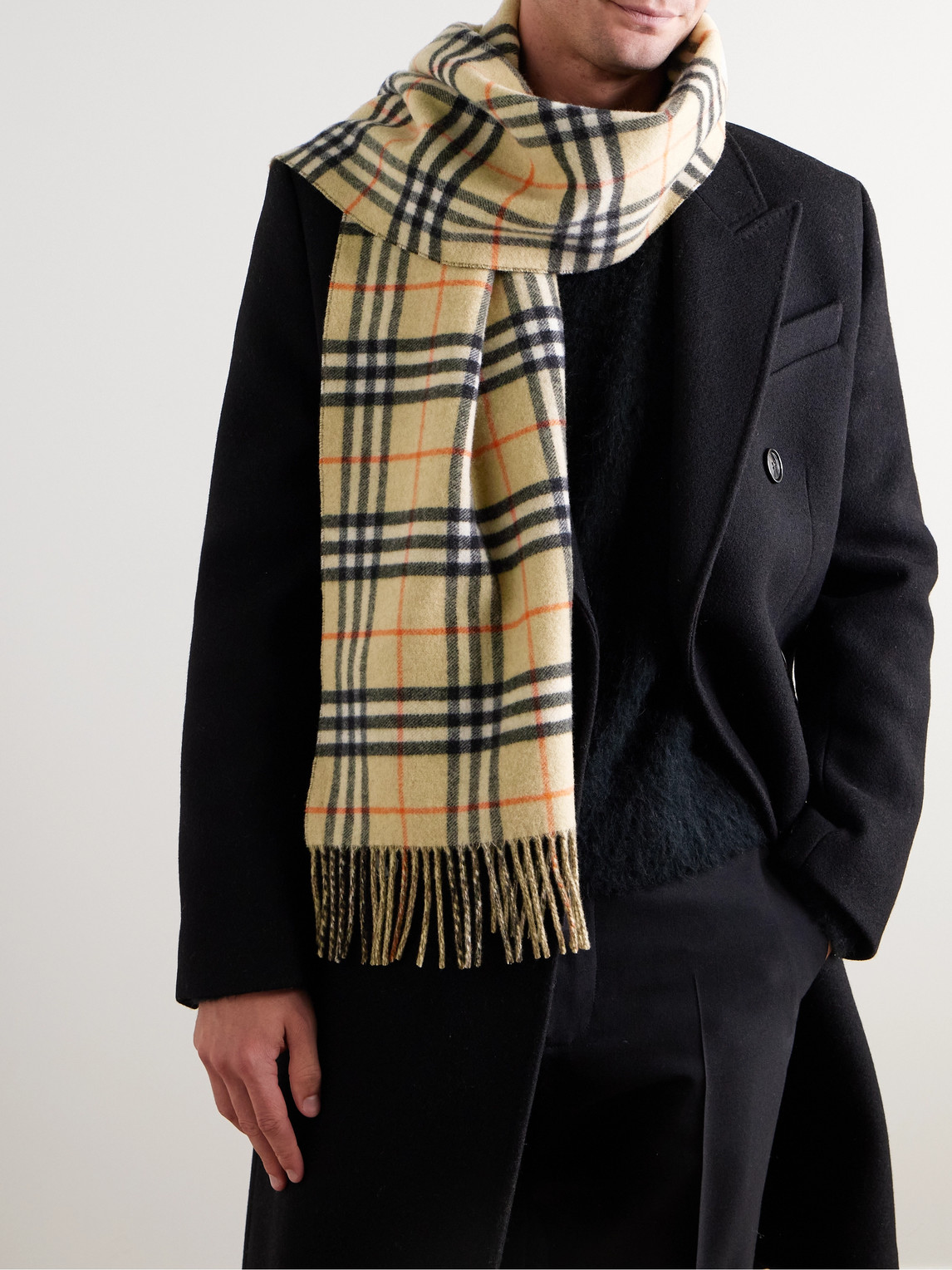 Burberry Reversible Fringed Checked Cashmere Scarf In Neutrals