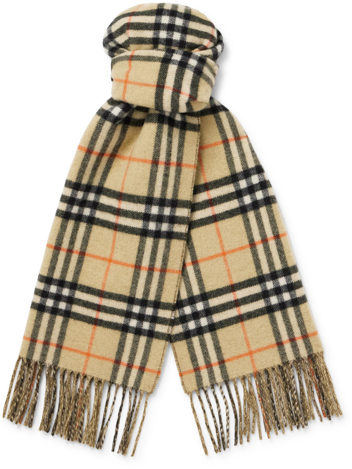 Burberry Reversible Fringed Checked Cashmere Scarf In Neutrals
