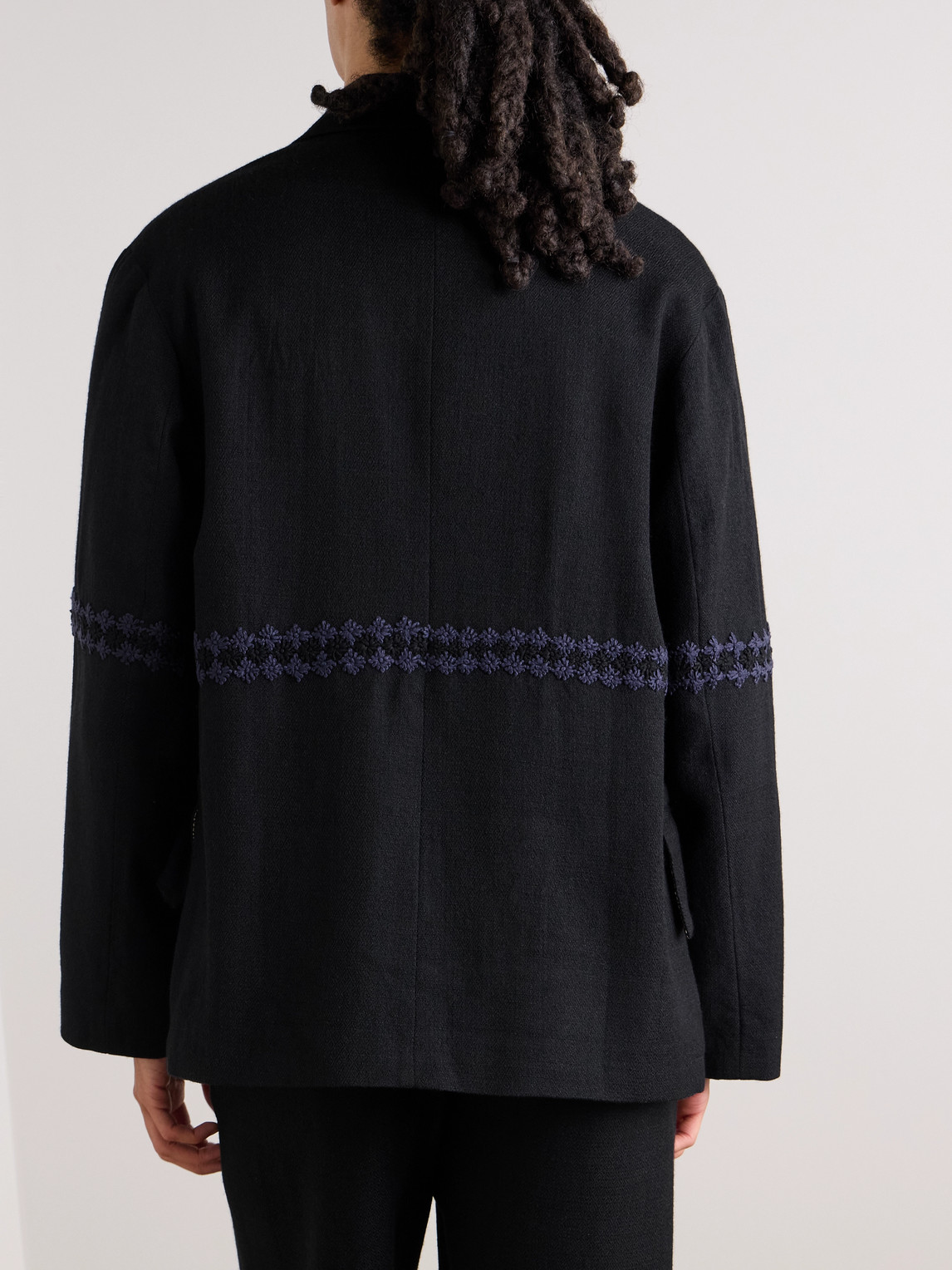 Shop Kartik Research Double-breasted Embroidered Wool-flannel Suit Jacket In Black