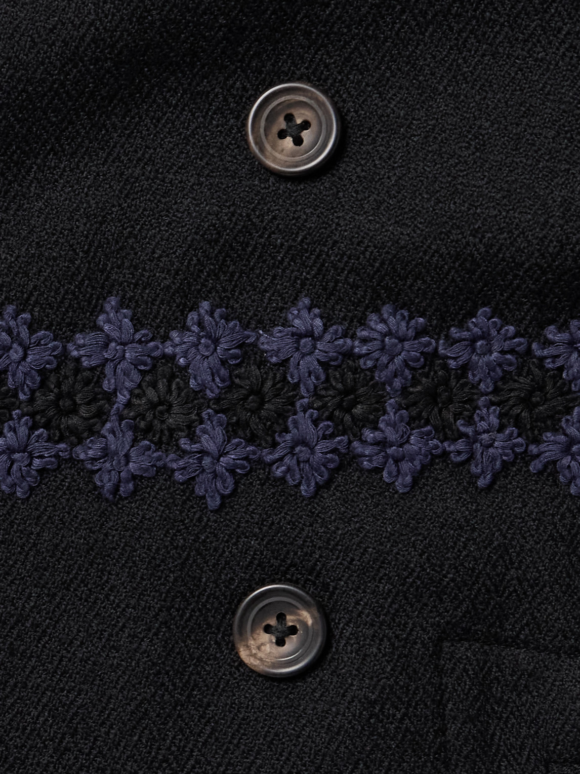 Shop Kartik Research Double-breasted Embroidered Wool-flannel Suit Jacket In Black
