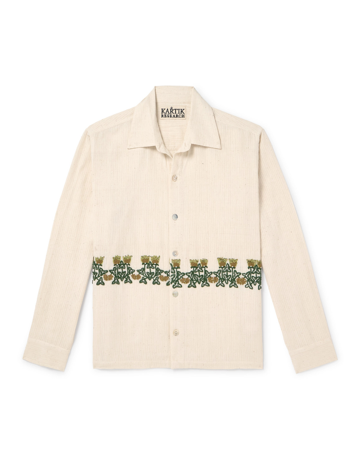 Kartik Research Camp-collar Embellished Embroidered Cotton-gauze Shirt In White