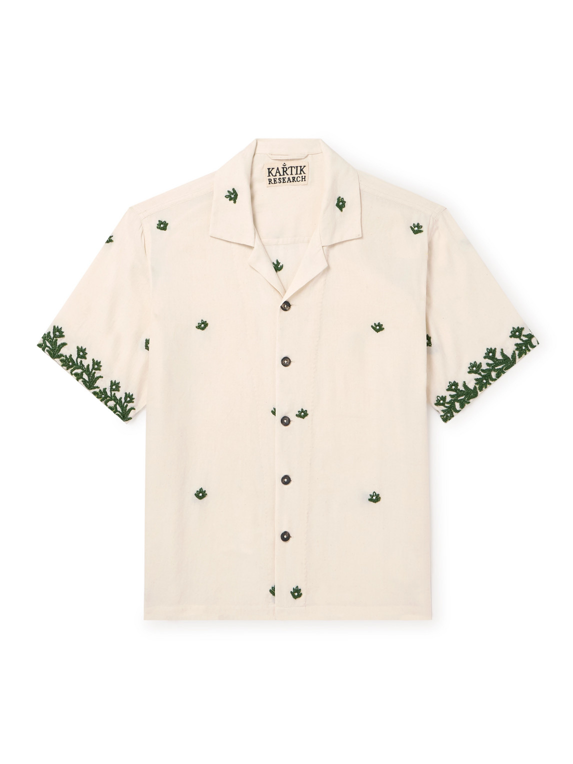 Kartik Research Embellished Embroidered Cotton-gauze Shirt In Neutrals