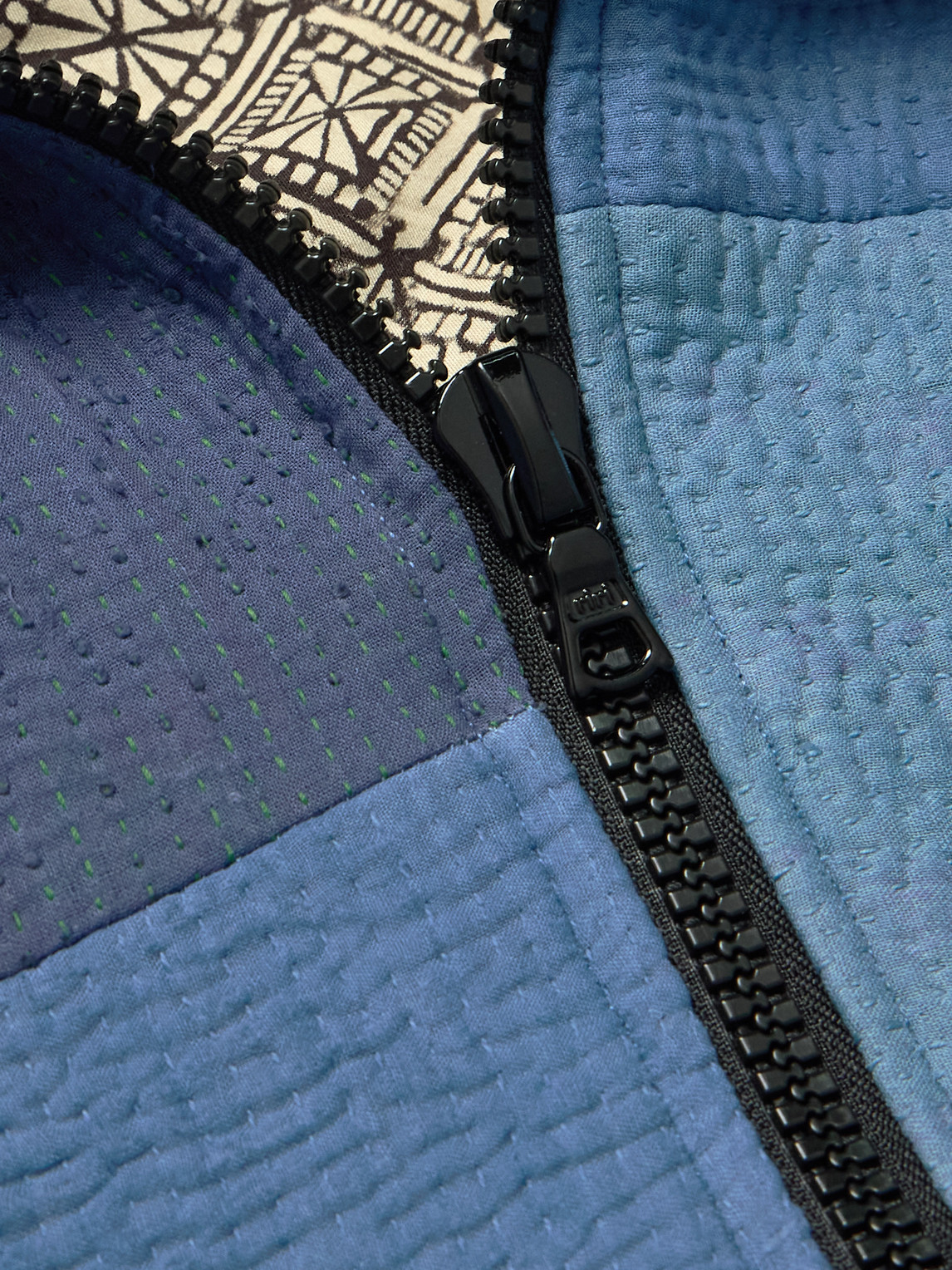 Shop Kartik Research Embroidered Patchwork Cotton Jacket In Blue