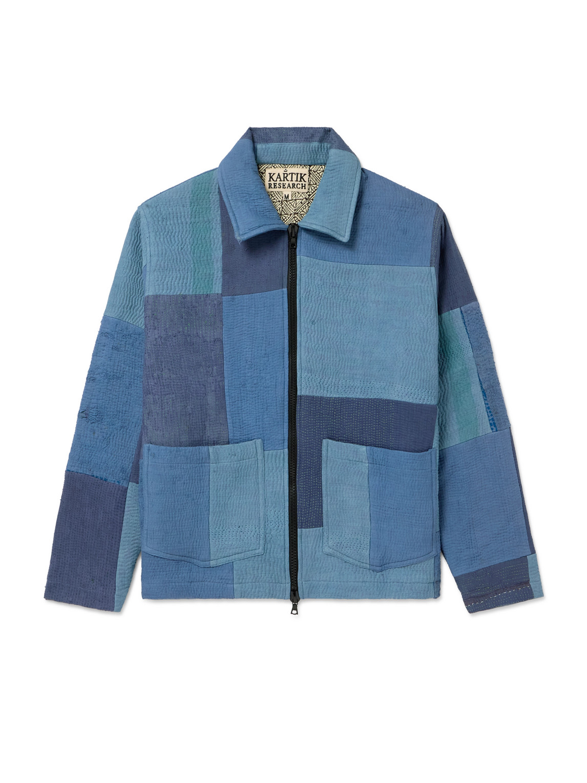 Kartik Research Embroidered Patchwork Cotton Jacket In Blue
