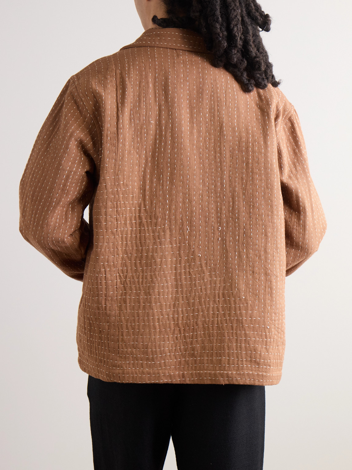 Shop Kartik Research Kantha Embellished Embroidered Cotton Overshirt In Brown
