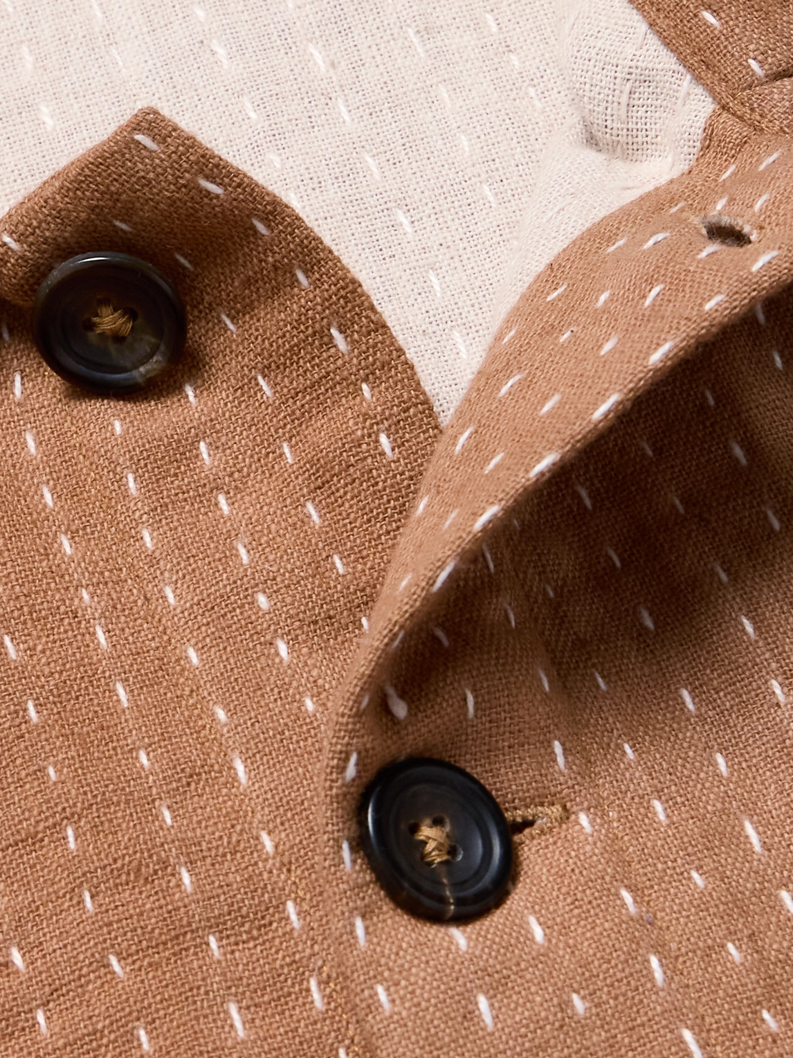 Shop Kartik Research Kantha Embellished Embroidered Cotton Overshirt In Brown