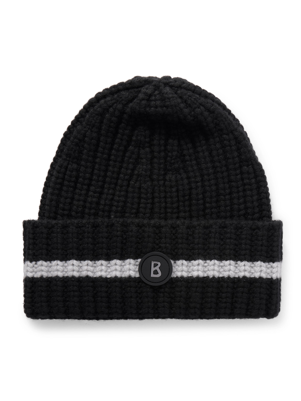 Bogner Kilian Logo-appliquéd Striped Ribbed Cashmere Ski Beanie In Black