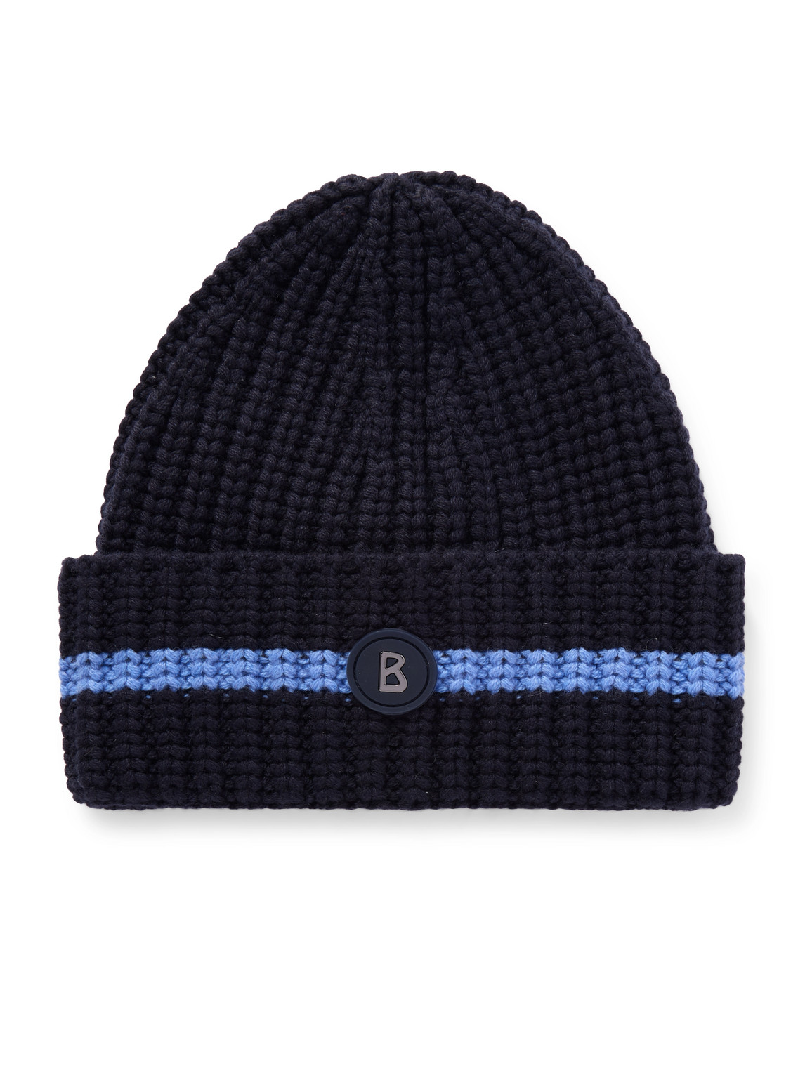 Bogner Kilian Logo-appliquéd Striped Ribbed Cashmere Ski Beanie In Blue