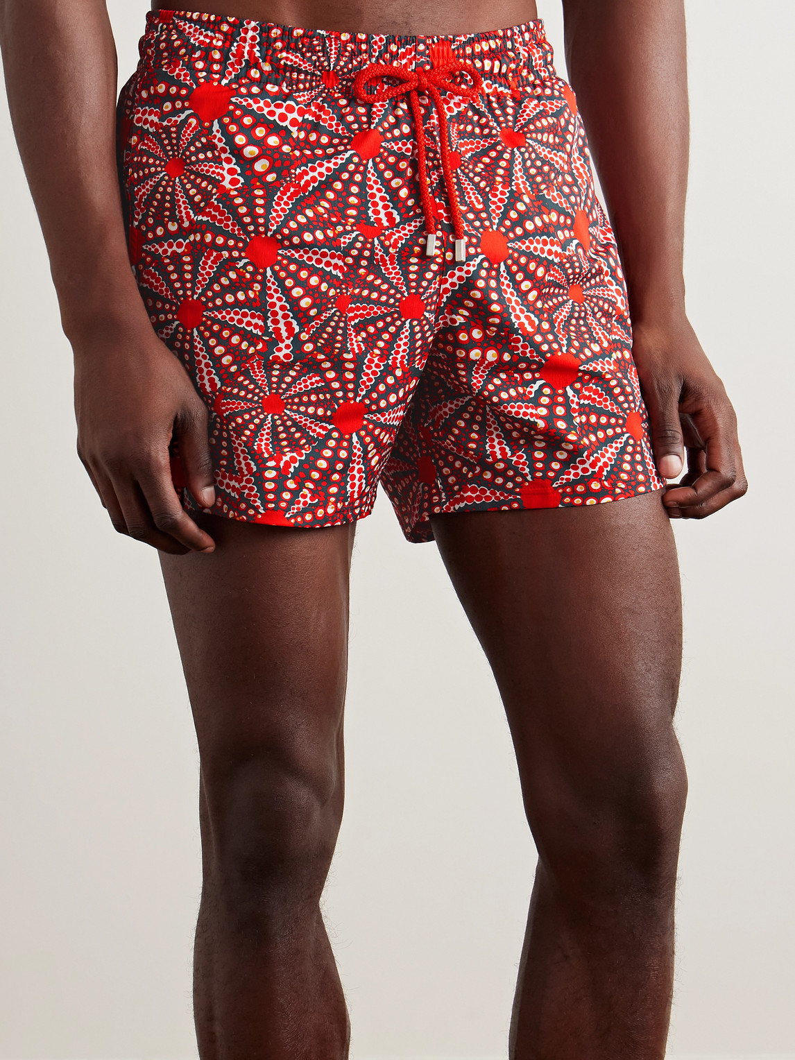 Vilebrequin Moorise Straight-leg Mid-length Printed Swim Shorts In Red