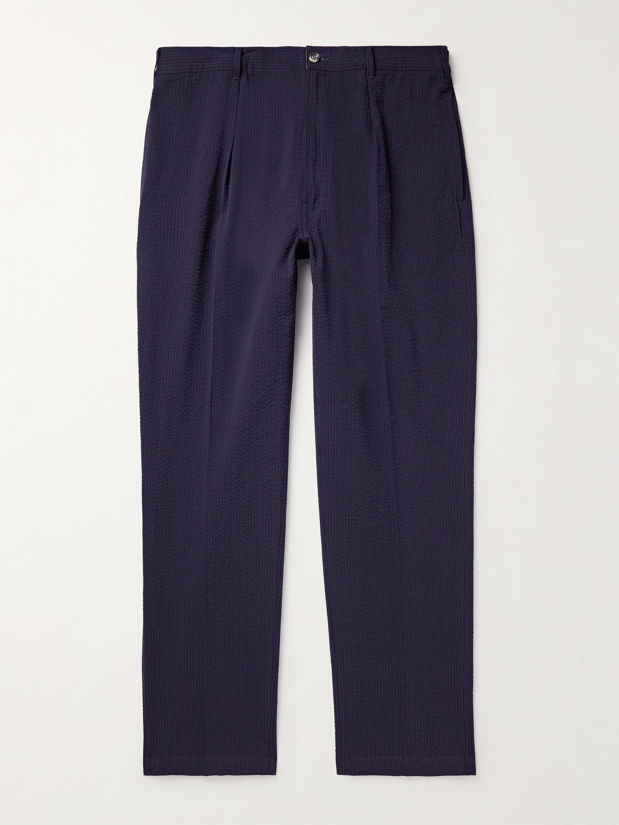 Beige Straight-Leg Pleated Cotton-Drill Suit Trousers