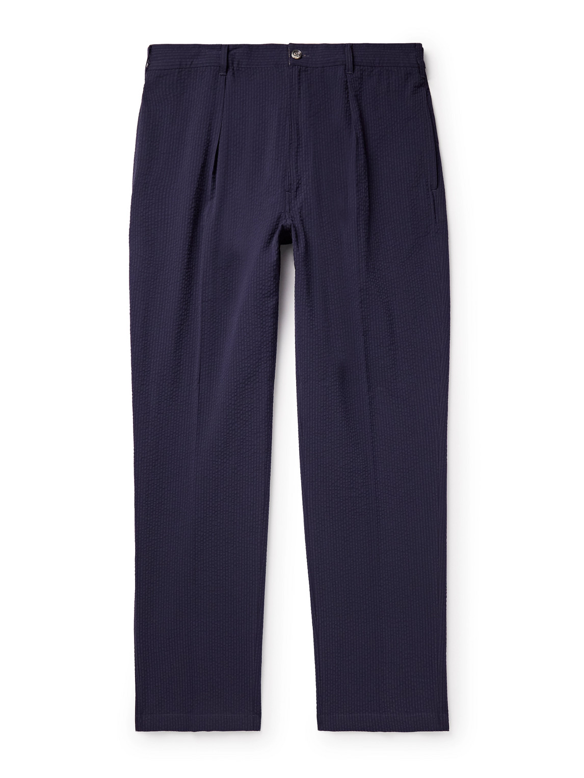 Drake's - Games Straight-Leg Pleated Cotton-Seersucker Trousers - Men - Blue - UK/US 38