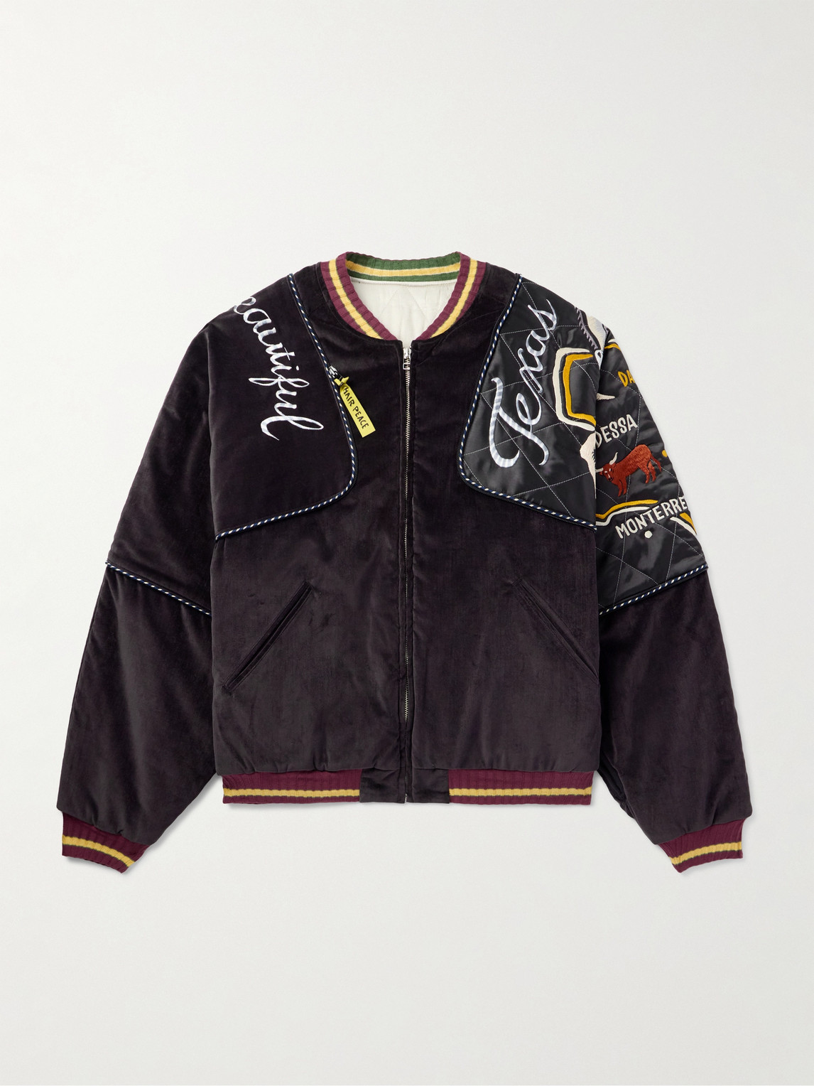 KAPITAL Embroidered Quilted Shell-Trimmed Cotton-Velvet Bomber Jacket - Men