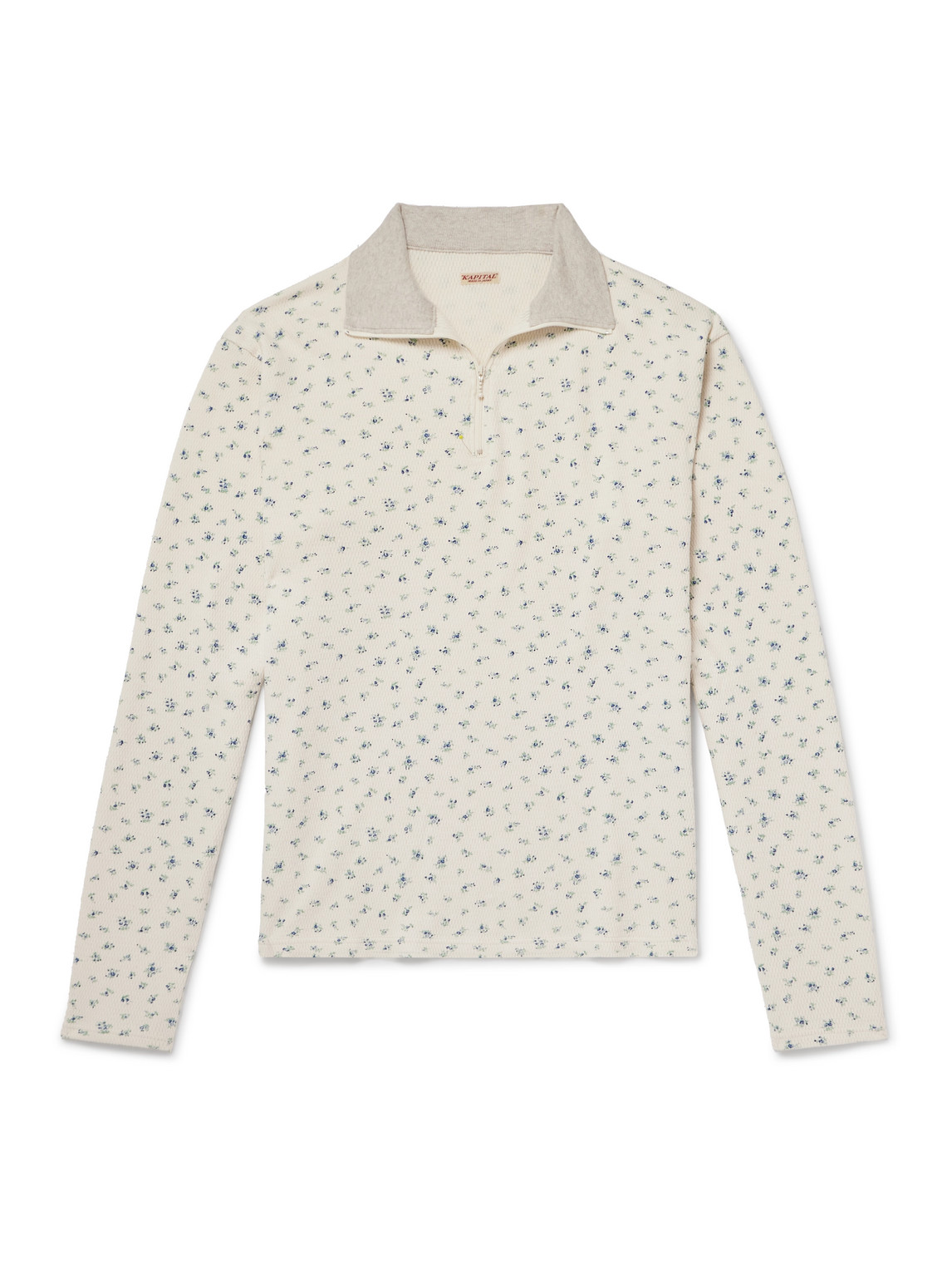 Kapital Floral-print Waffle-knit Cotton Half-zip Jumper In Neutrals