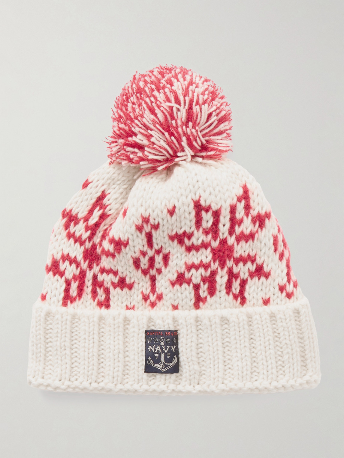 Kapital Logo-appliquéd Pompom-detailed Wool-blend Beanie In White