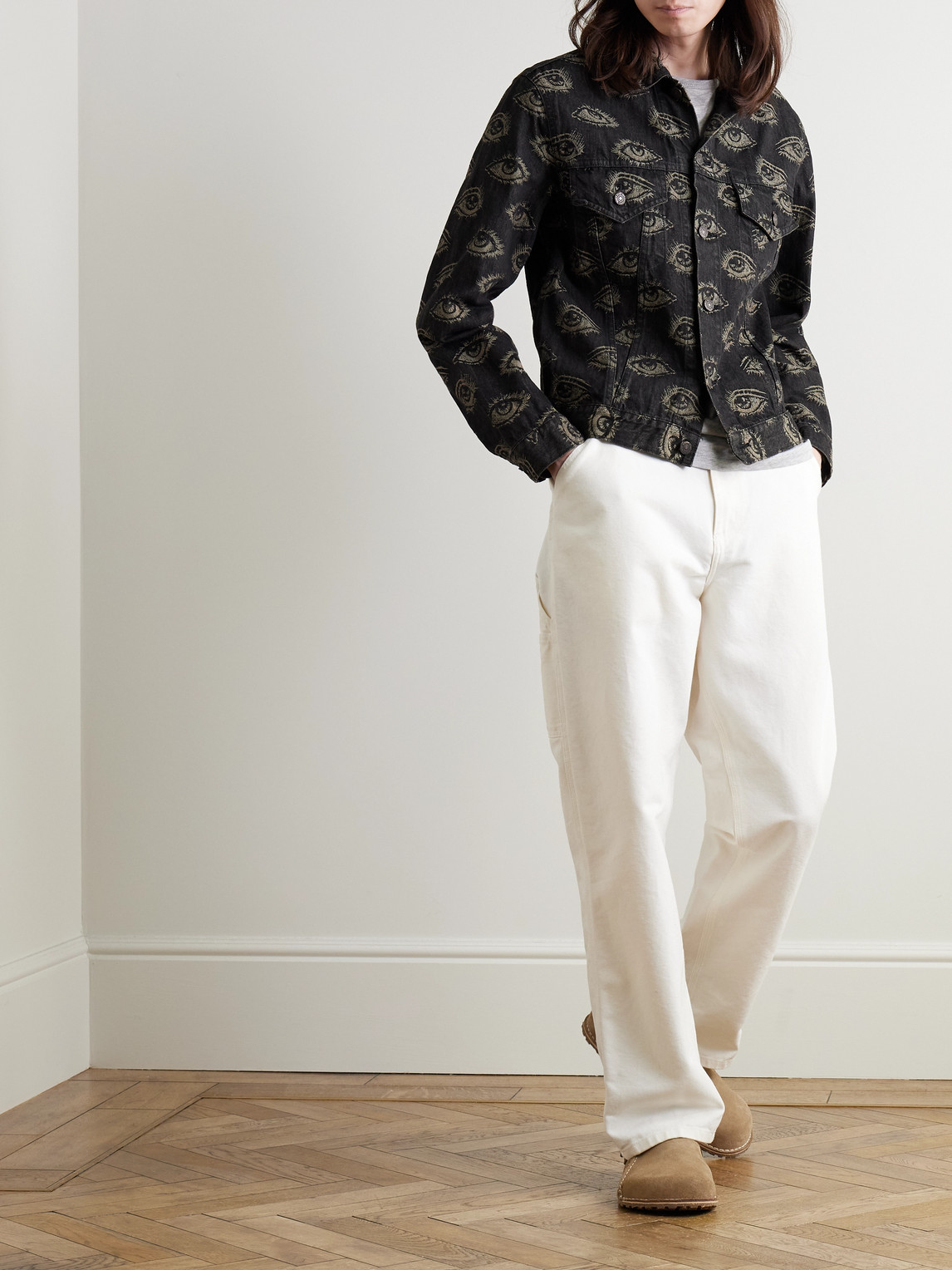 Shop Kapital Speakeasy Printed Denim Jacket In Black