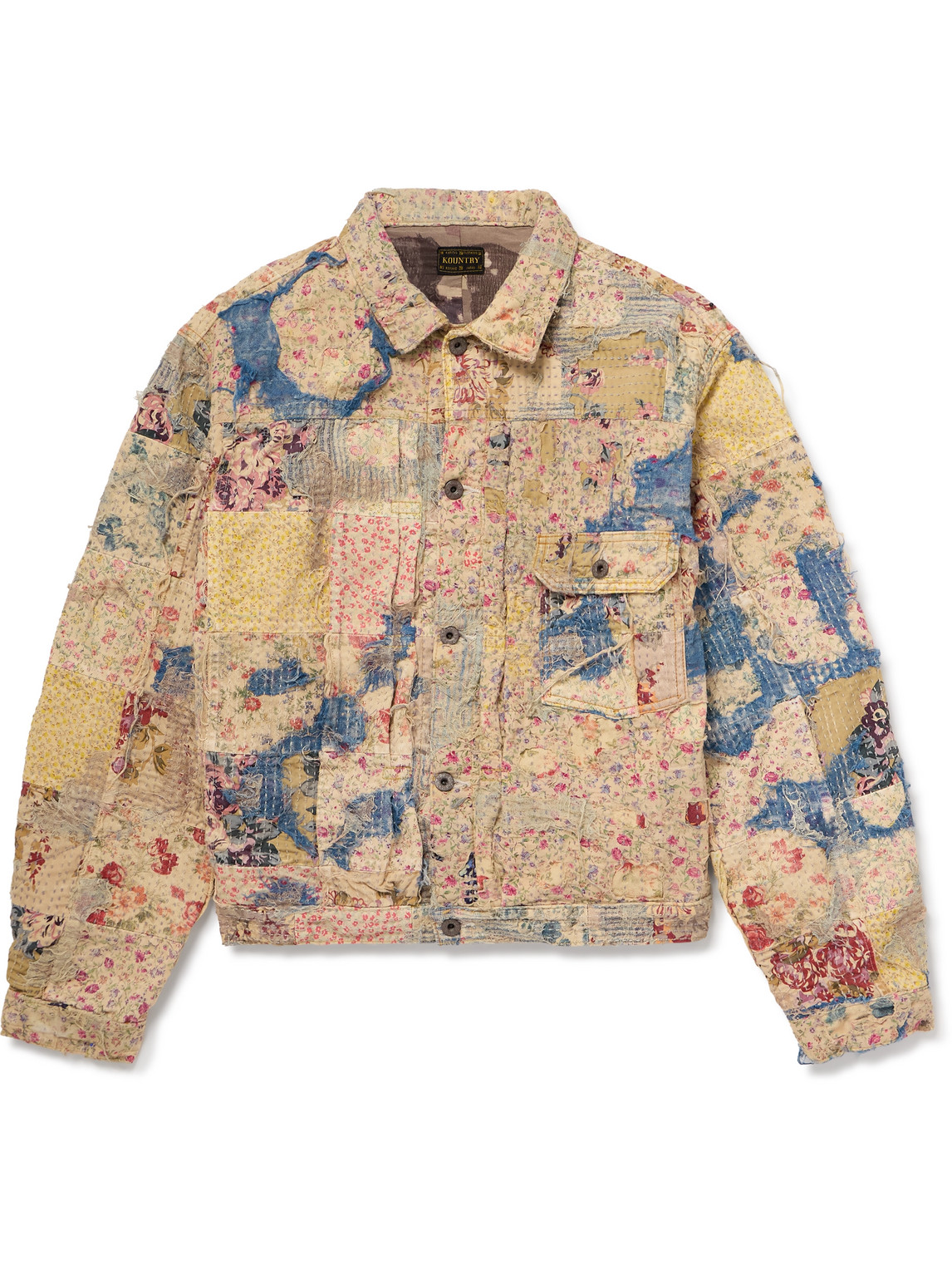 Kapital Boro Distressed Patchwork Cotton And Linen-blend Zip-up Jacket In Neutrals